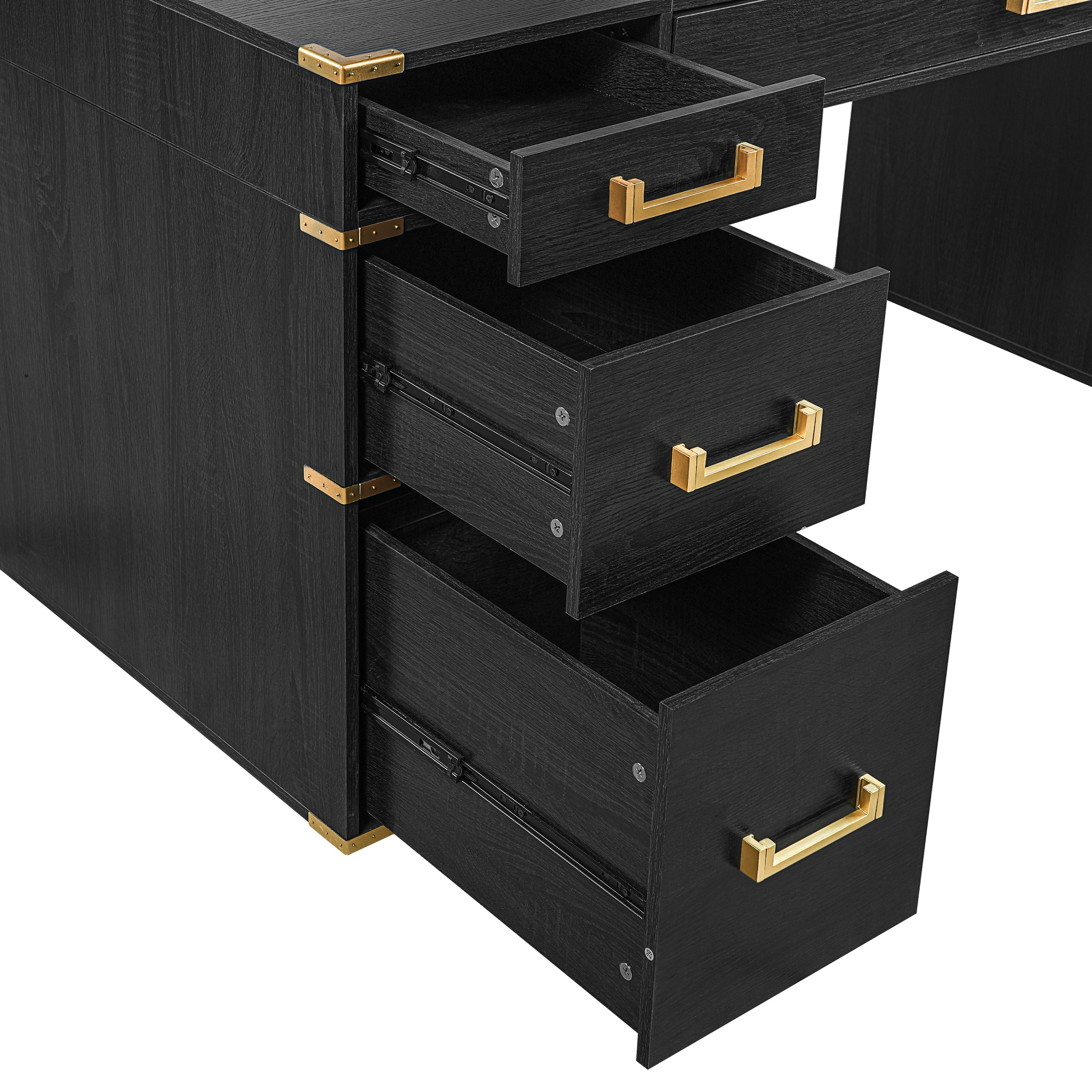 70" Extra-Large Classic and Traditional Executive Desk with Metal Edge Trim ,Writing Desk with 2 file drawers,USB Ports and Outlets,Desk with Hidden Compartment for Living Room,Home Office,Study Room,