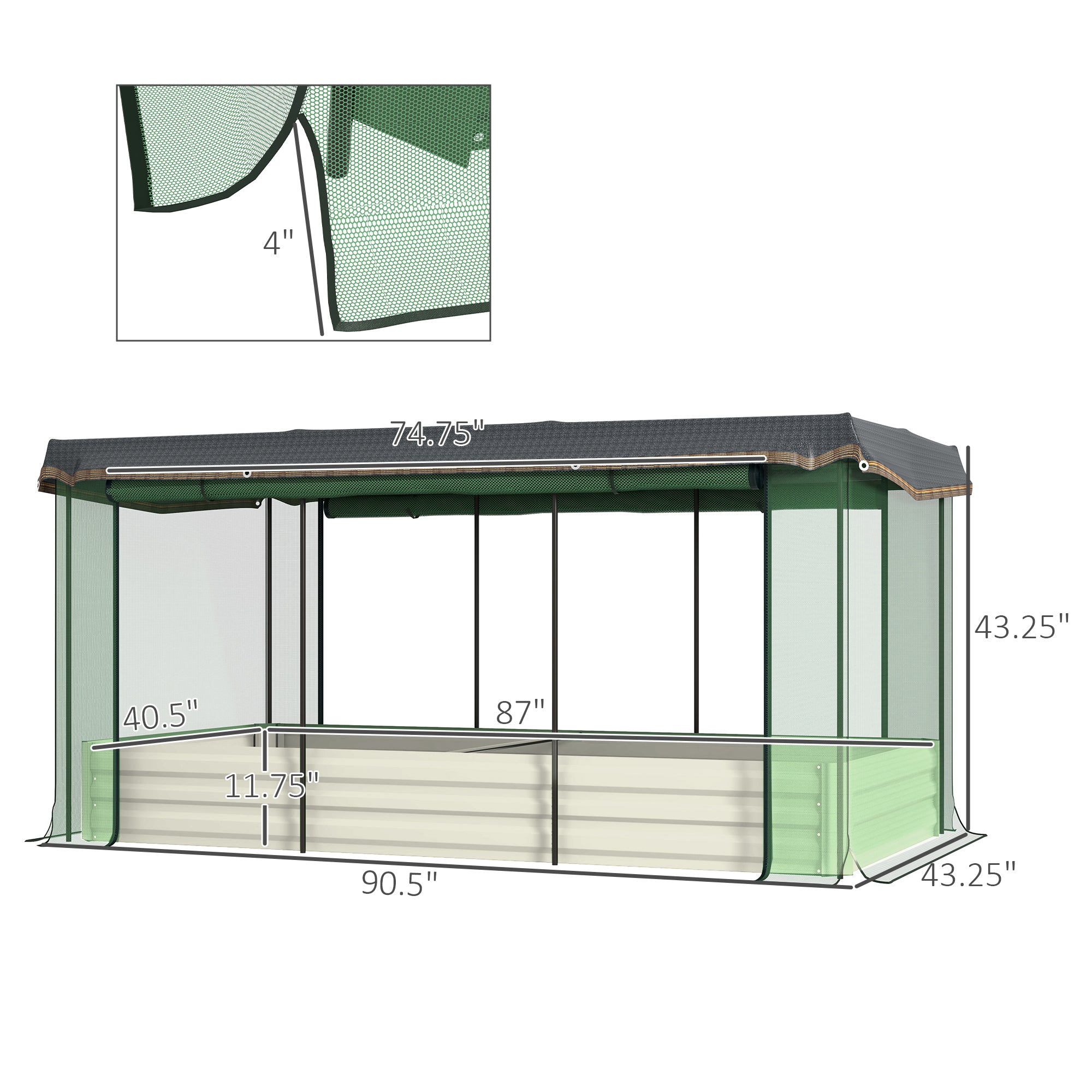 Outsunny Galvanized Steel Planter Box with Crop Cage and Shade Cloth, Raised Garden Bed for Flowers, Veggies and Herbs, Beige