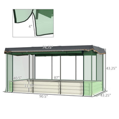 Outsunny Galvanized Steel Planter Box with Crop Cage and Shade Cloth, Raised Garden Bed for Flowers, Veggies and Herbs, Beige