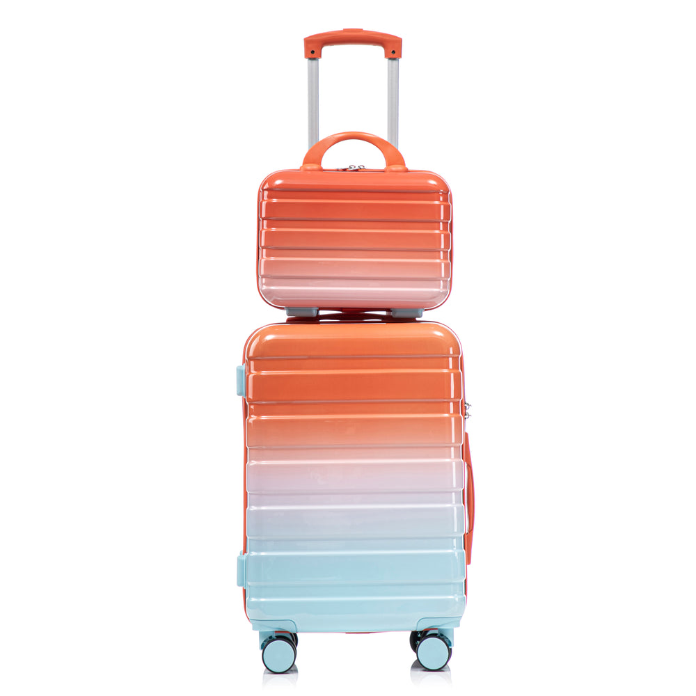 20" Carry-On Suitcase + 14" Cosmetic Case Set (PC Hard Shell, Gradient Blue/Red)
