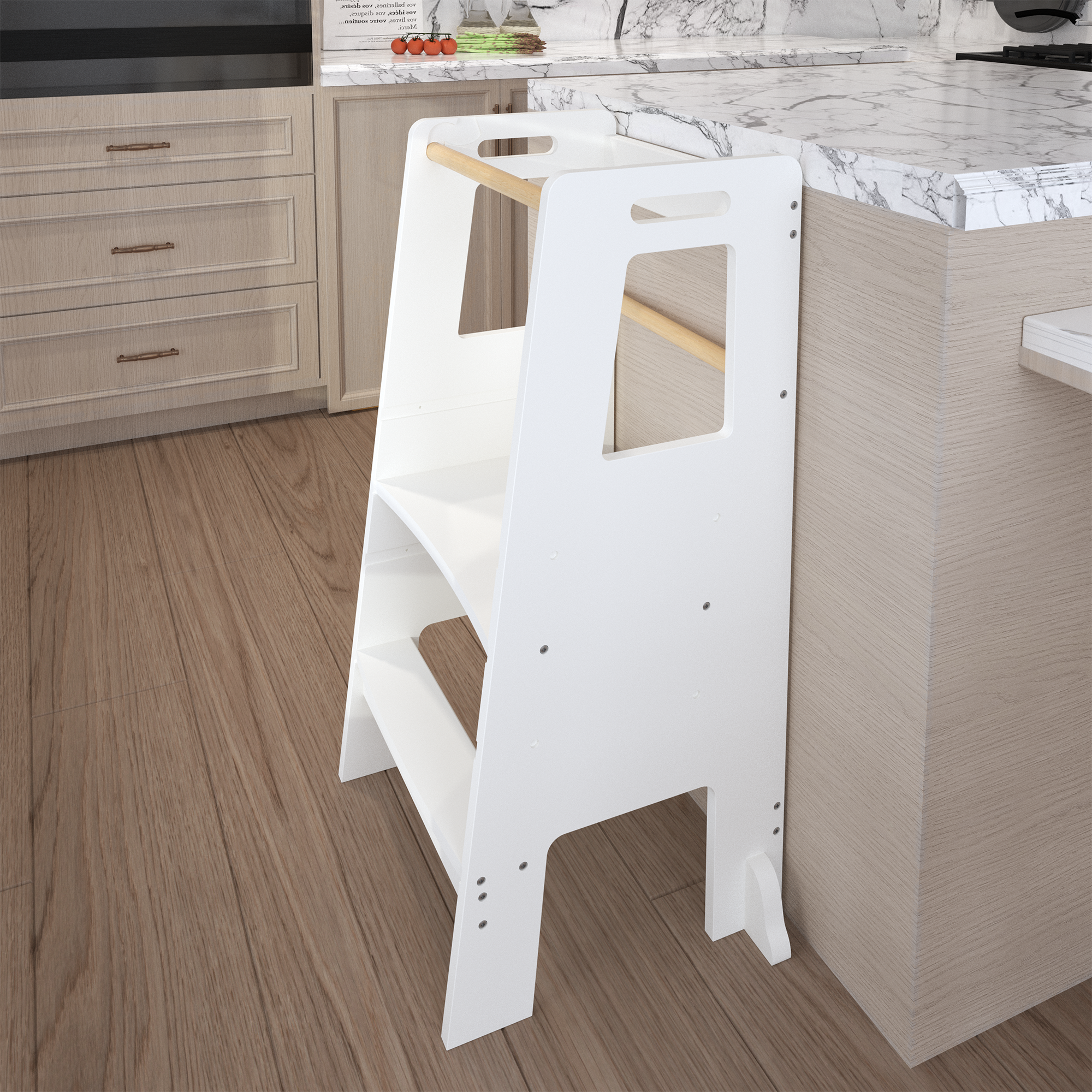 Kids Standing Tower, Child Kitchen Step Stool Toddler Wood Stepping Stool - Children's Montessori Stool - Adjustable Height, Ideal Kids Kitchen Step Stool for Learning New Skills, White