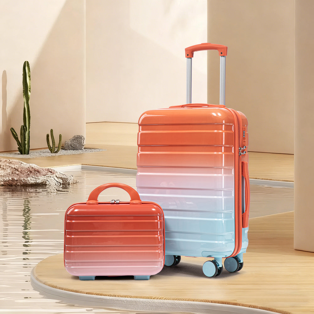 20" Carry-On Suitcase + 14" Cosmetic Case Set (PC Hard Shell, Gradient Blue/Red)