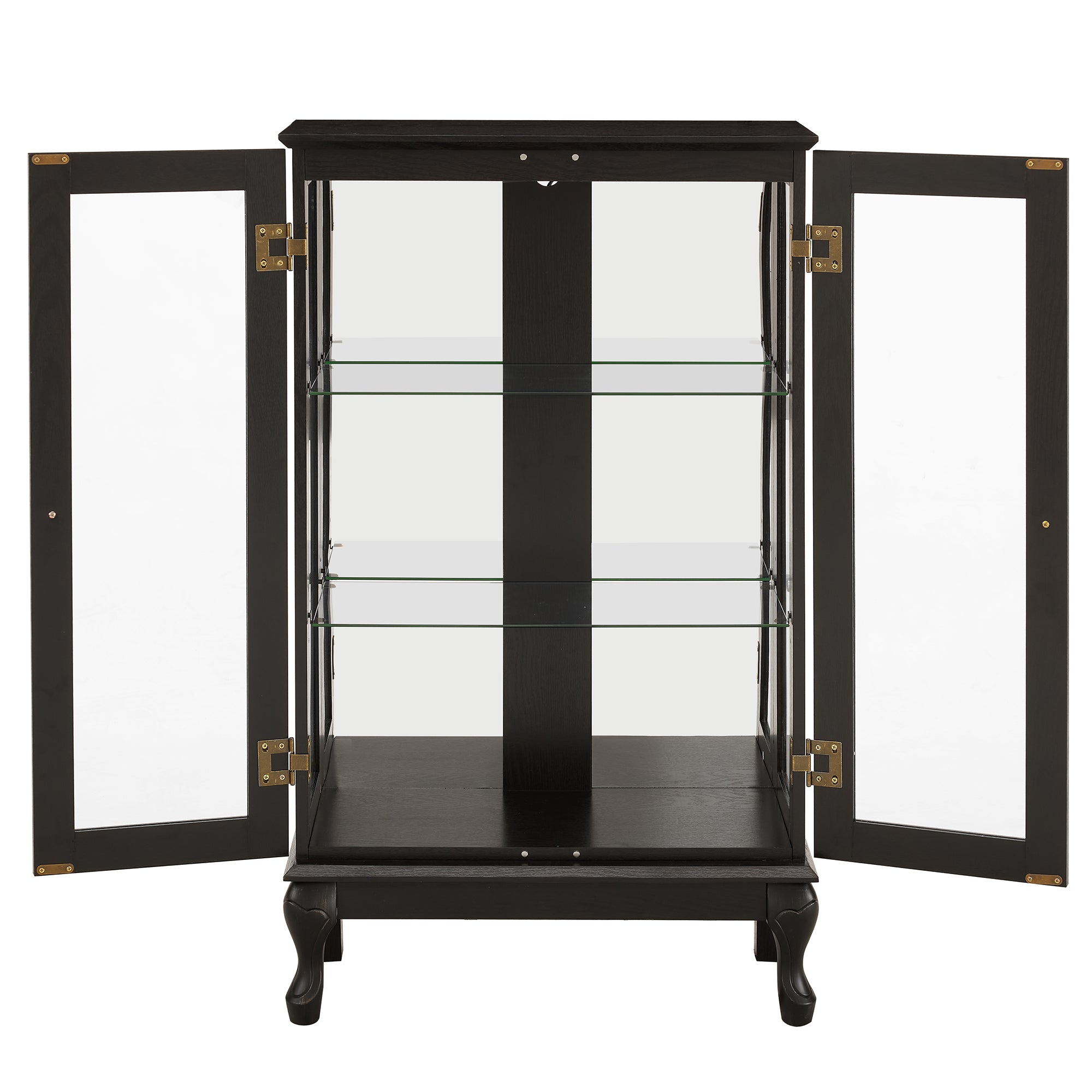 Curio Cabinet with Tempered Glass Doors, Lighted Display Cabinet with Mirrored Back Panel & Adjustable Shelves Perfect for Home or Office (Light Bulb Included)- Black