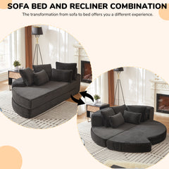 78.5-Inch Corduroy Semi-Circular 2-in-1 Sofa Bed, Designer Recliner with Neck Pillow and Five Throw Pillows in Living Room