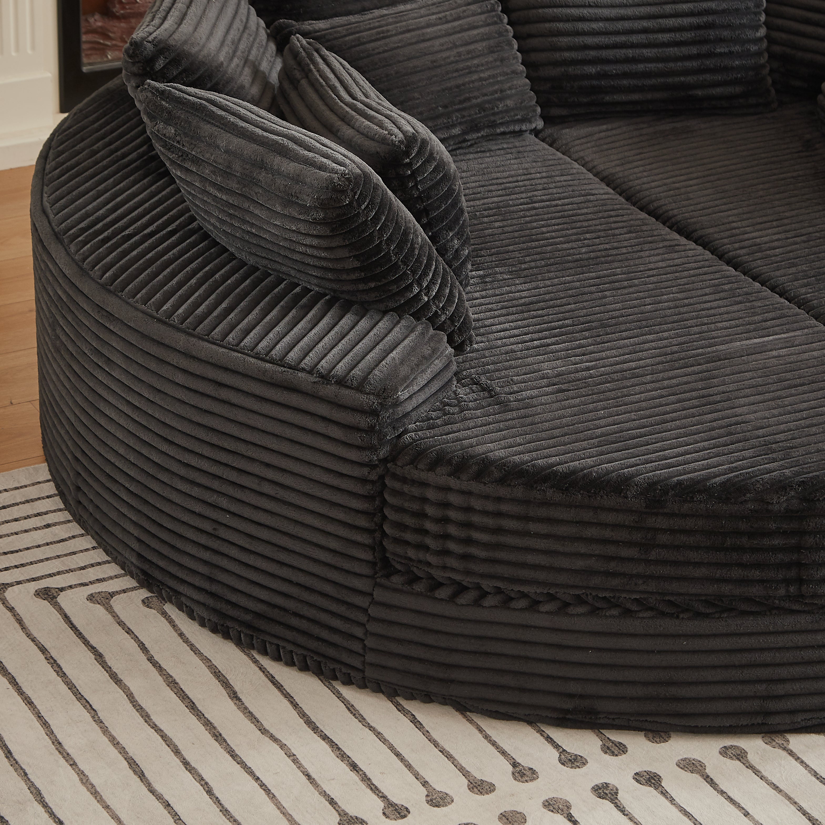 78.5-inch Corduroy Round Oversized Recliner, Converts into Two Recliners, 2-In-1 Sofa Bed, Neck Pillow Design With Five Throw Pillows