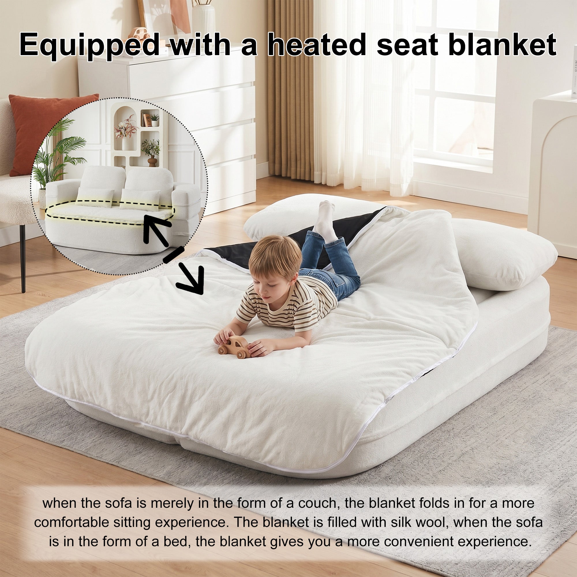 75''2-in-1 Foldable Sofa,Convertible Sleeper Foam Sofa Bed with Multi Functional Blanket, Chenille Floor folding sofa bed,  Floor Sofa Lounge Sofa for Living Room Bedroom Lounge Studio