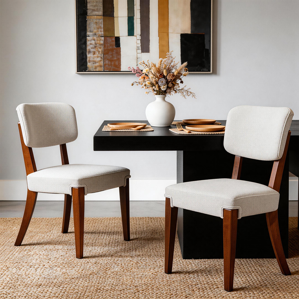 Modern Armless Dining Chairs Set of 2, Beige, Contemporary Side Chairs with Wood Legs - Versatile Accent Chairs for Dining Room, Kitchen, or Living Room
