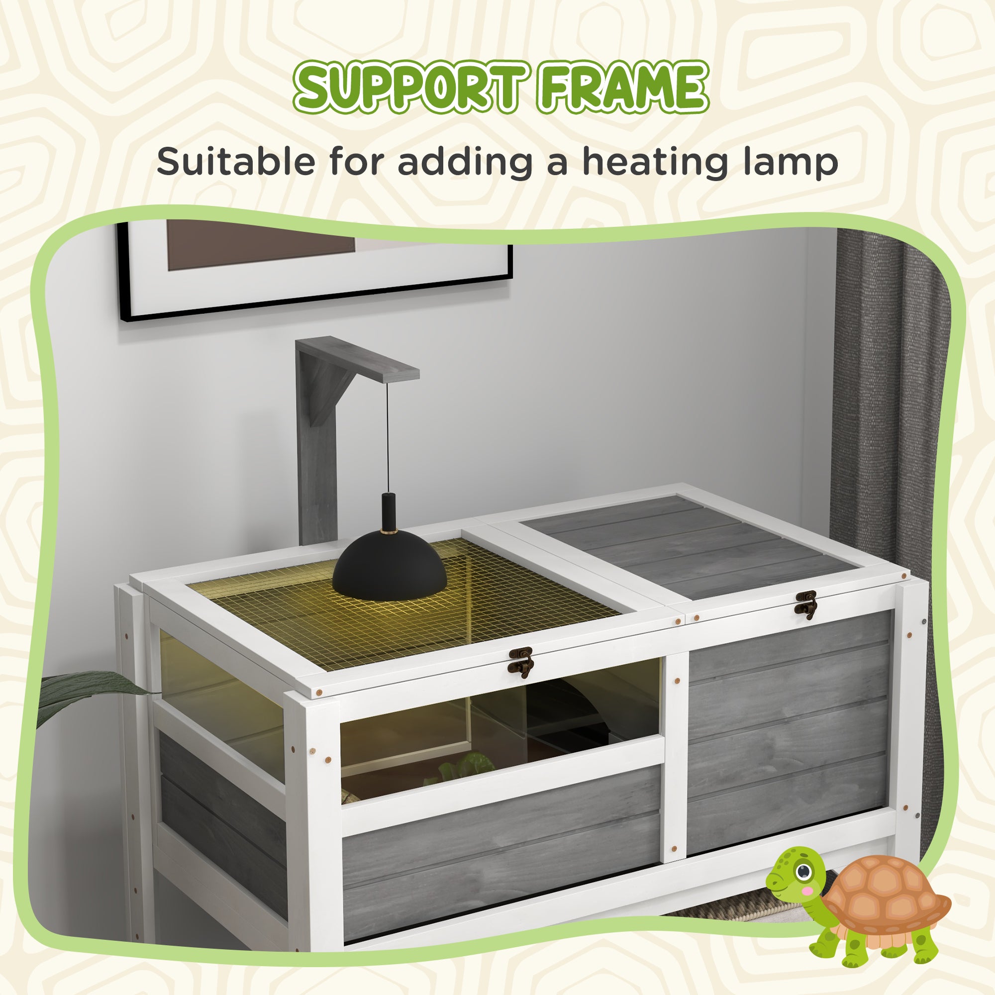 PawHut Tortoise Habitat with Shelf Storage Tortoise Gift Accessory with Weather Protection for Indoor, Light Gray