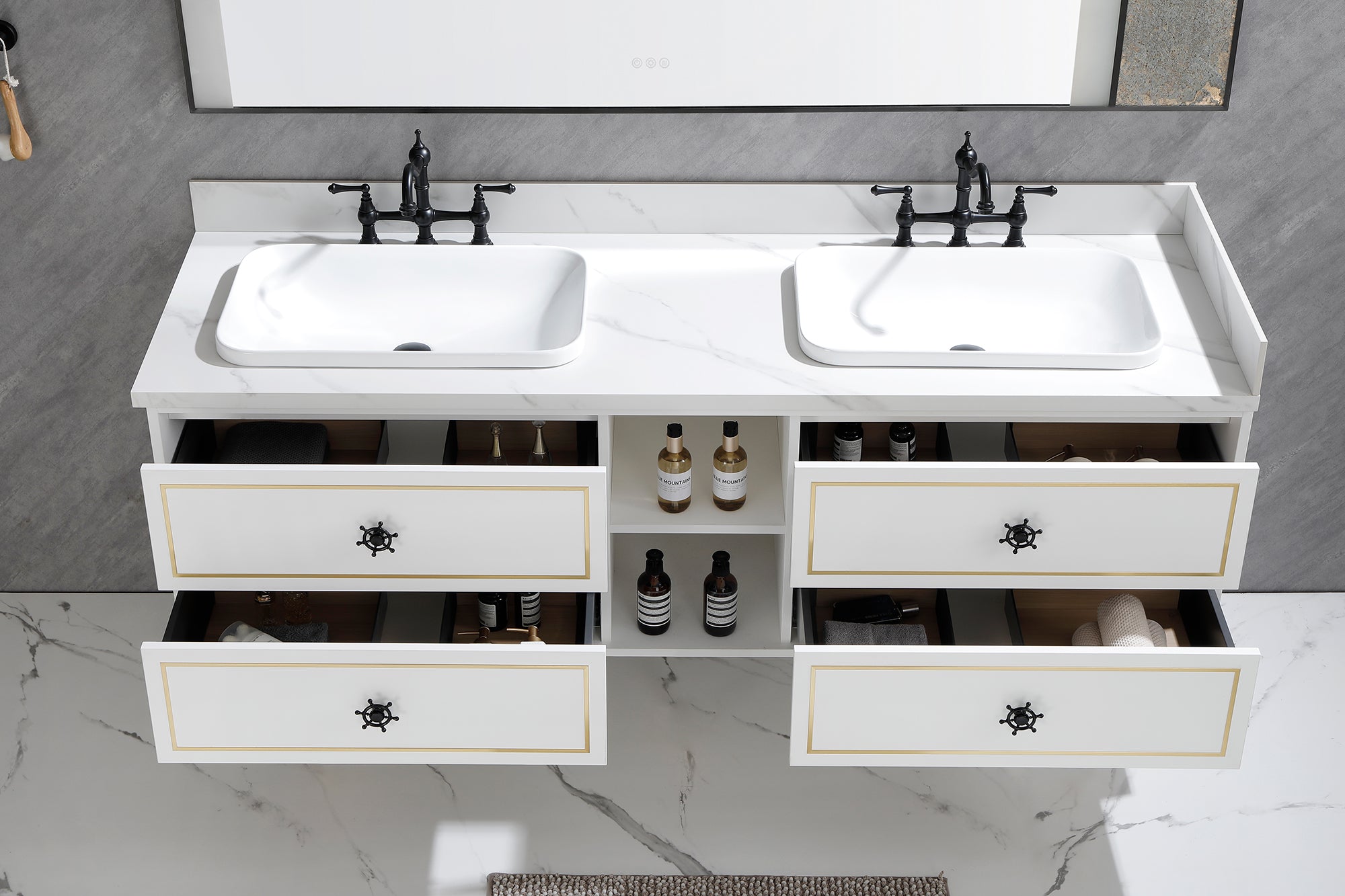 72" Wall Hung Bathroom Vanity Cabinet Fits Double Sinks, Cabinet Only (Countertop and Sinks Not Included)
