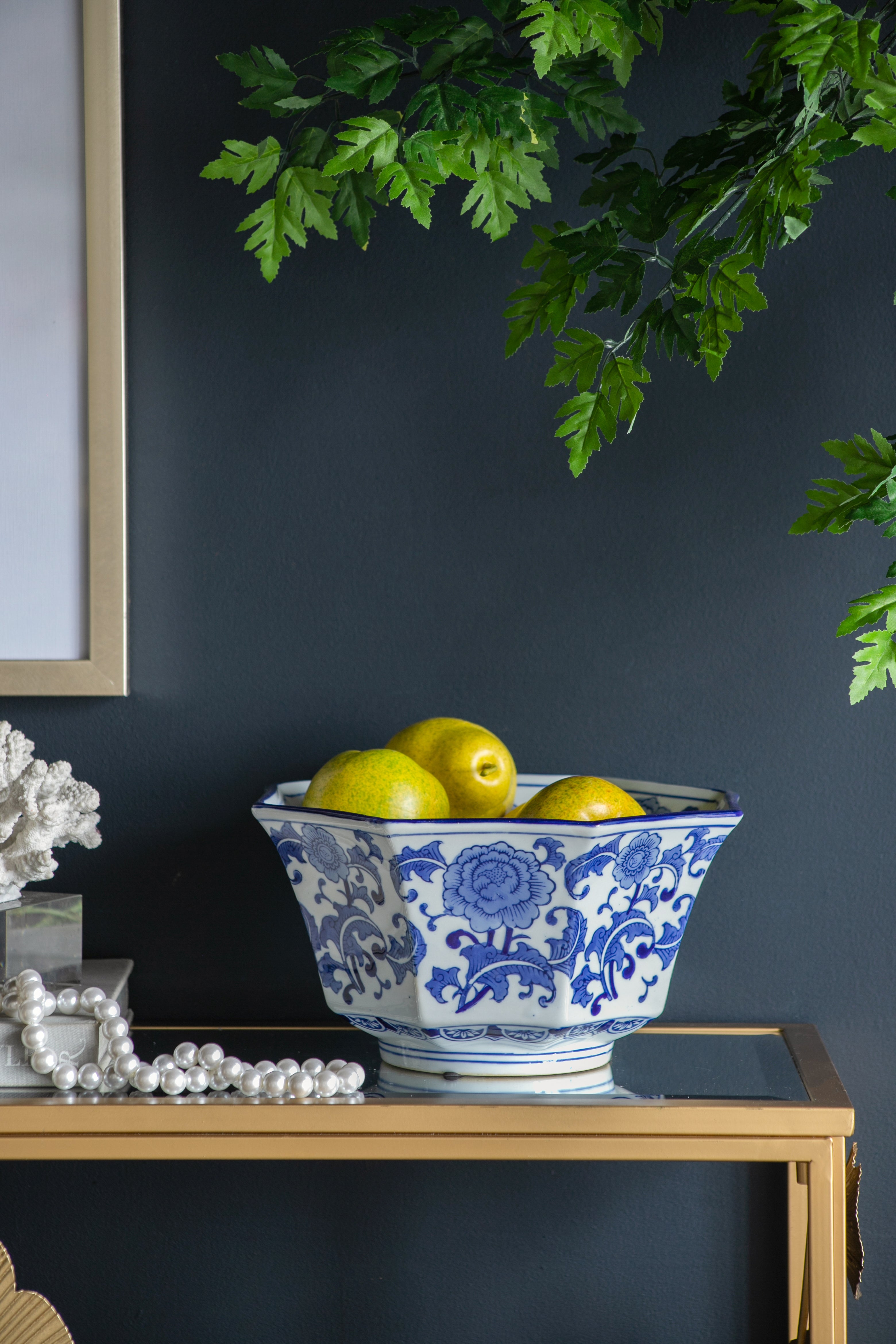 10.5x10.5x5.7" Ren Blue and White Centerpiece Decorative Bowl