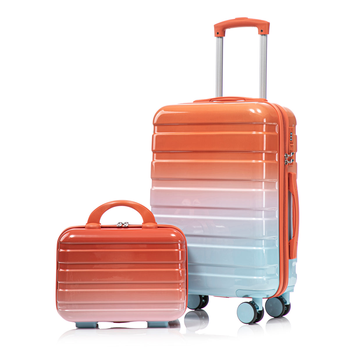 20" Carry-On Suitcase + 14" Cosmetic Case Set (PC Hard Shell, Gradient Blue/Red)