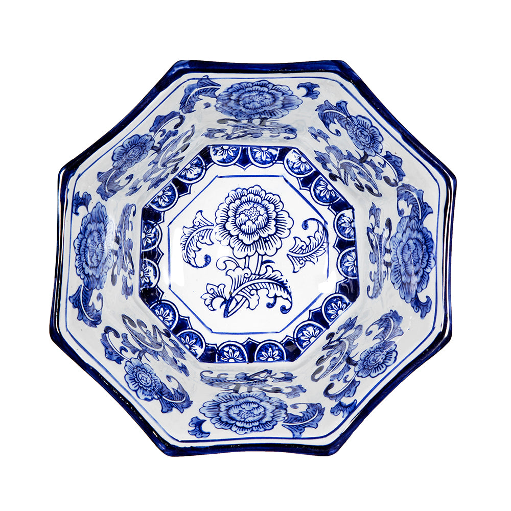 10.5x10.5x5.7" Ren Blue and White Centerpiece Decorative Bowl