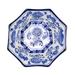 10.5x10.5x5.7" Ren Blue and White Centerpiece Decorative Bowl