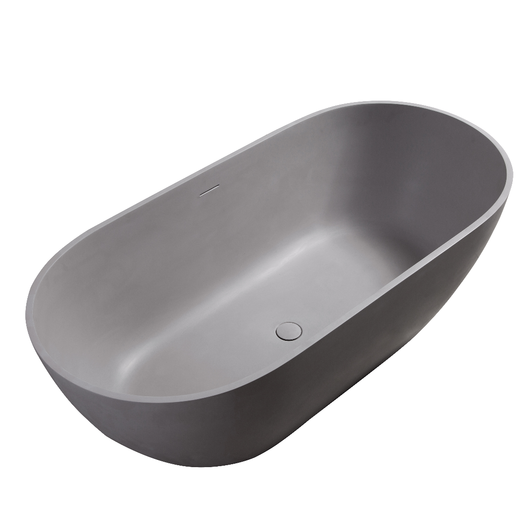 59" Luxury Engineered Solid Surface Bathtub, Stone Resin Freestanding Soaking Bathtub with Overflow and Pop-up Drain for Contemporary Bathroom, Matte Grey 24S03-59MG