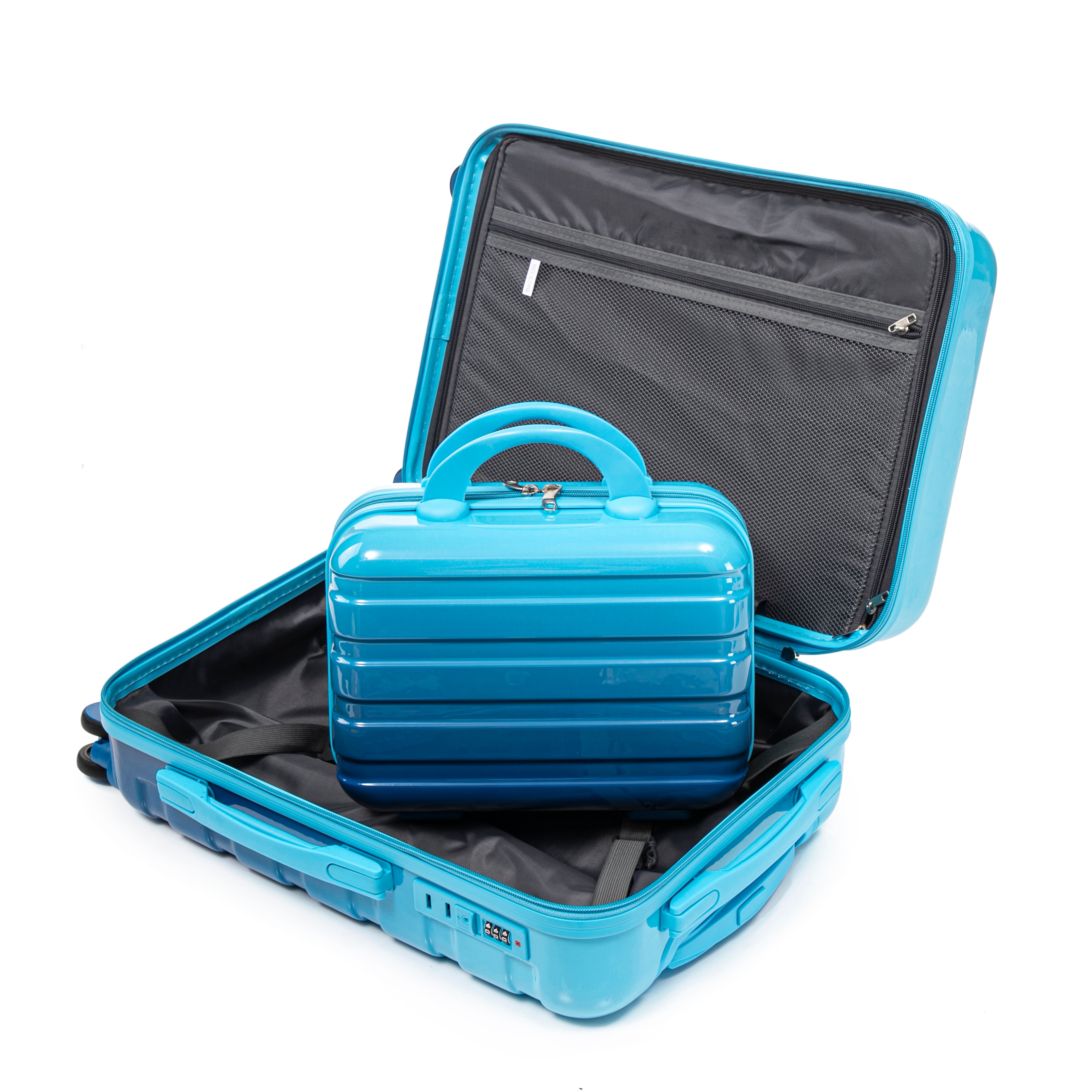 20" Carry-On Suitcase + 14" Cosmetic Case Set (PC Hard Shell, Gradient Navy/Light Blue)
