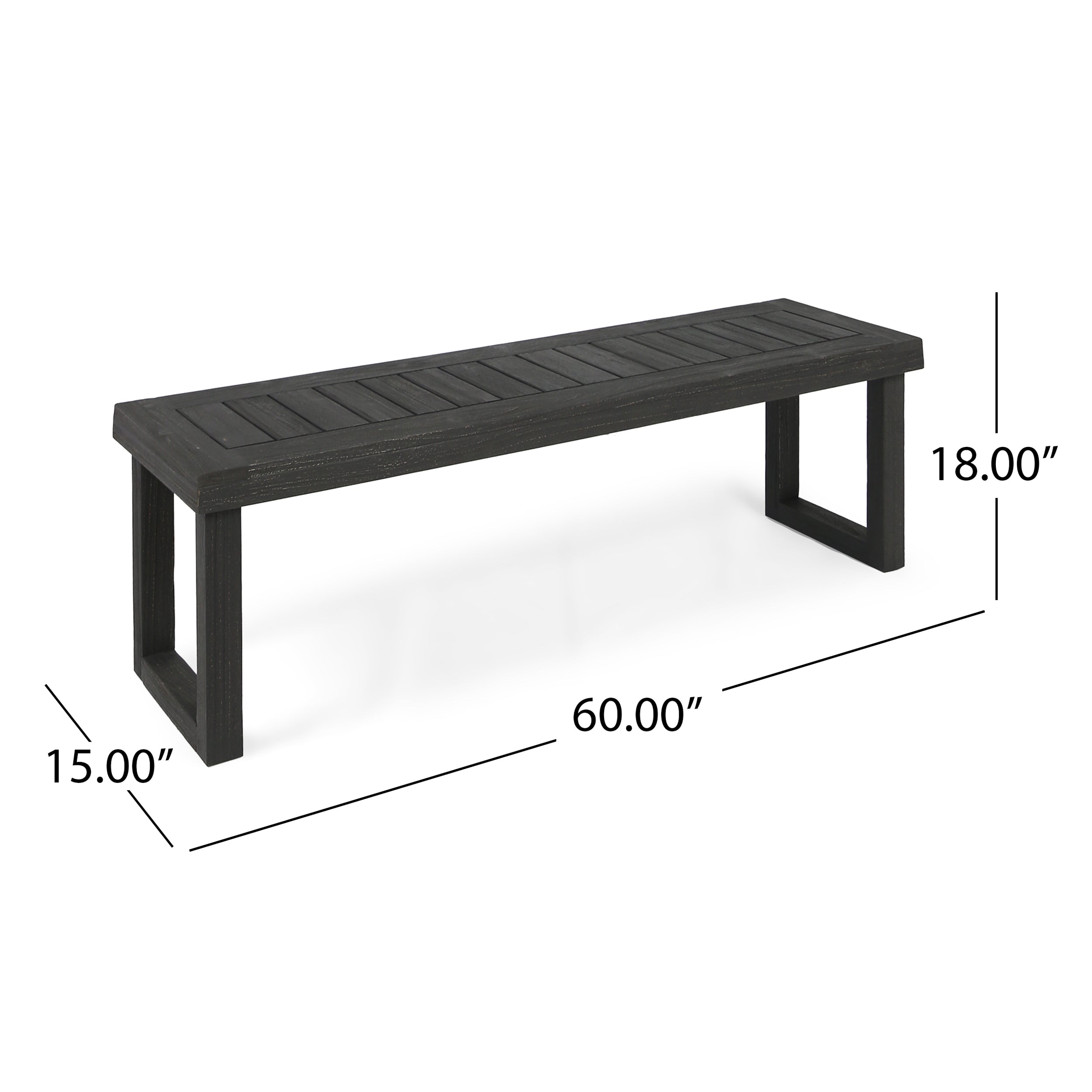 Outdoor 6-Seater Acacia Wood Dining Set with Bench,Sandblast Dark Grey With Light Grey Cushion