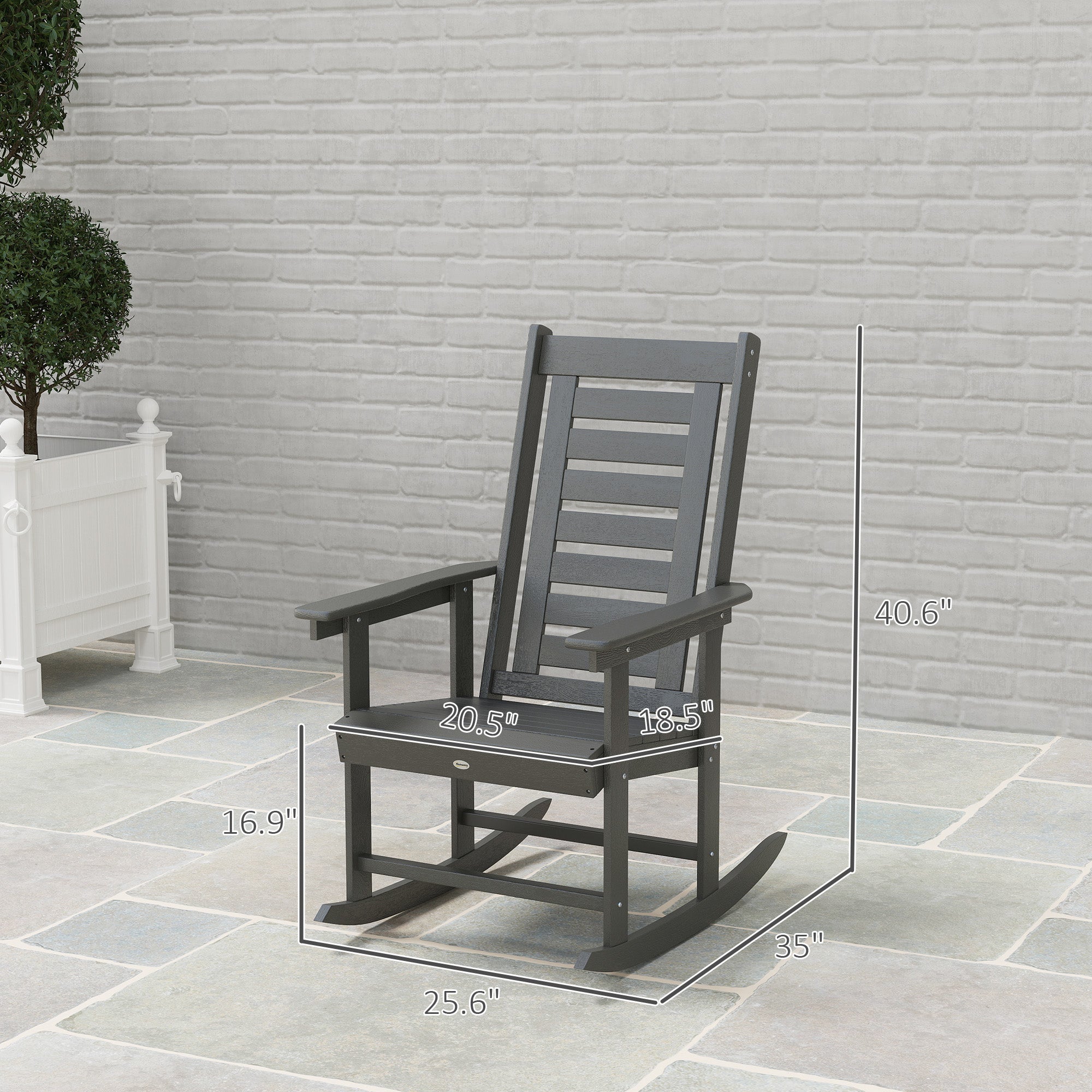Outsunny 2 Pieces Outdoor Rocking Chairs, HDPE Patio Rockers with 28" High Back, Wide Armrests for Porch Backyard, Dark Gray