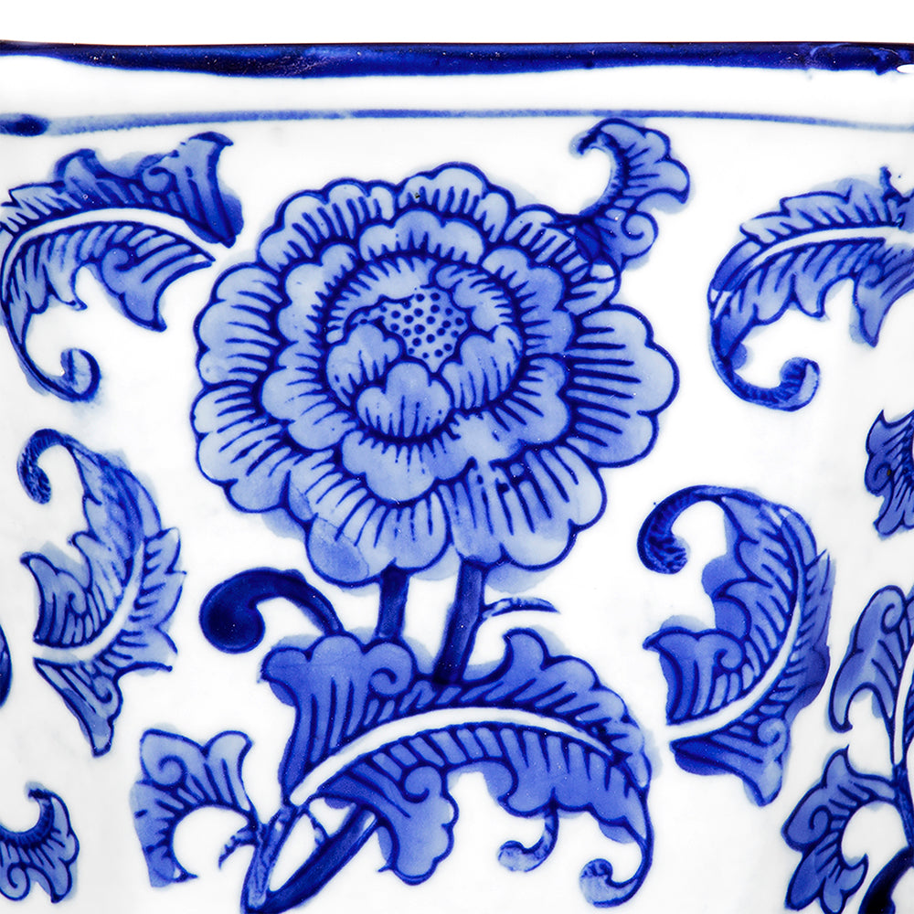 10.5x10.5x5.7" Ren Blue and White Centerpiece Decorative Bowl
