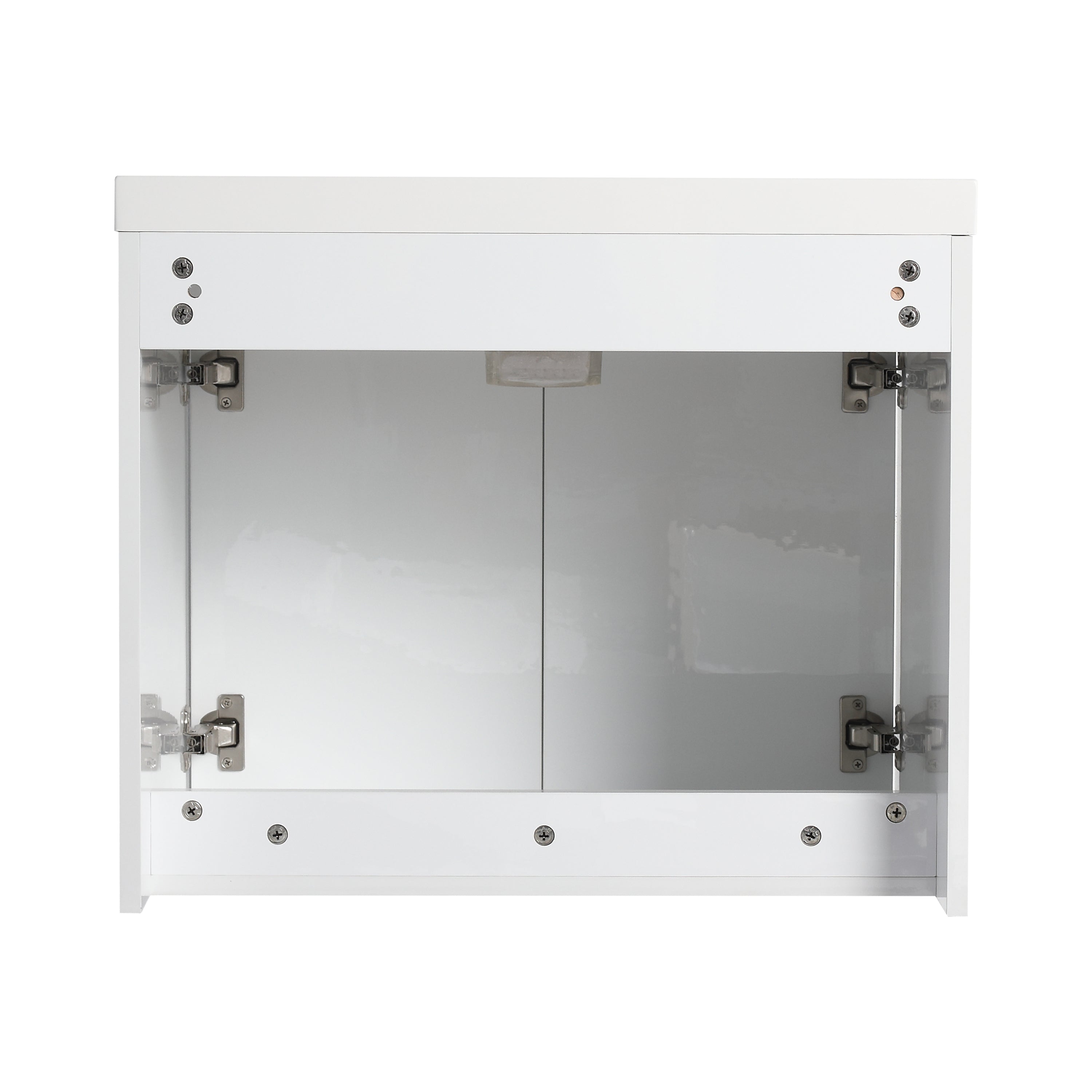 36" Bathroom Vanity With Resin Sink , 2-Soft Close Doors and 1-Side Cabinet, Float Mounting Design, Glossy White, Plywood(KD-Packing)