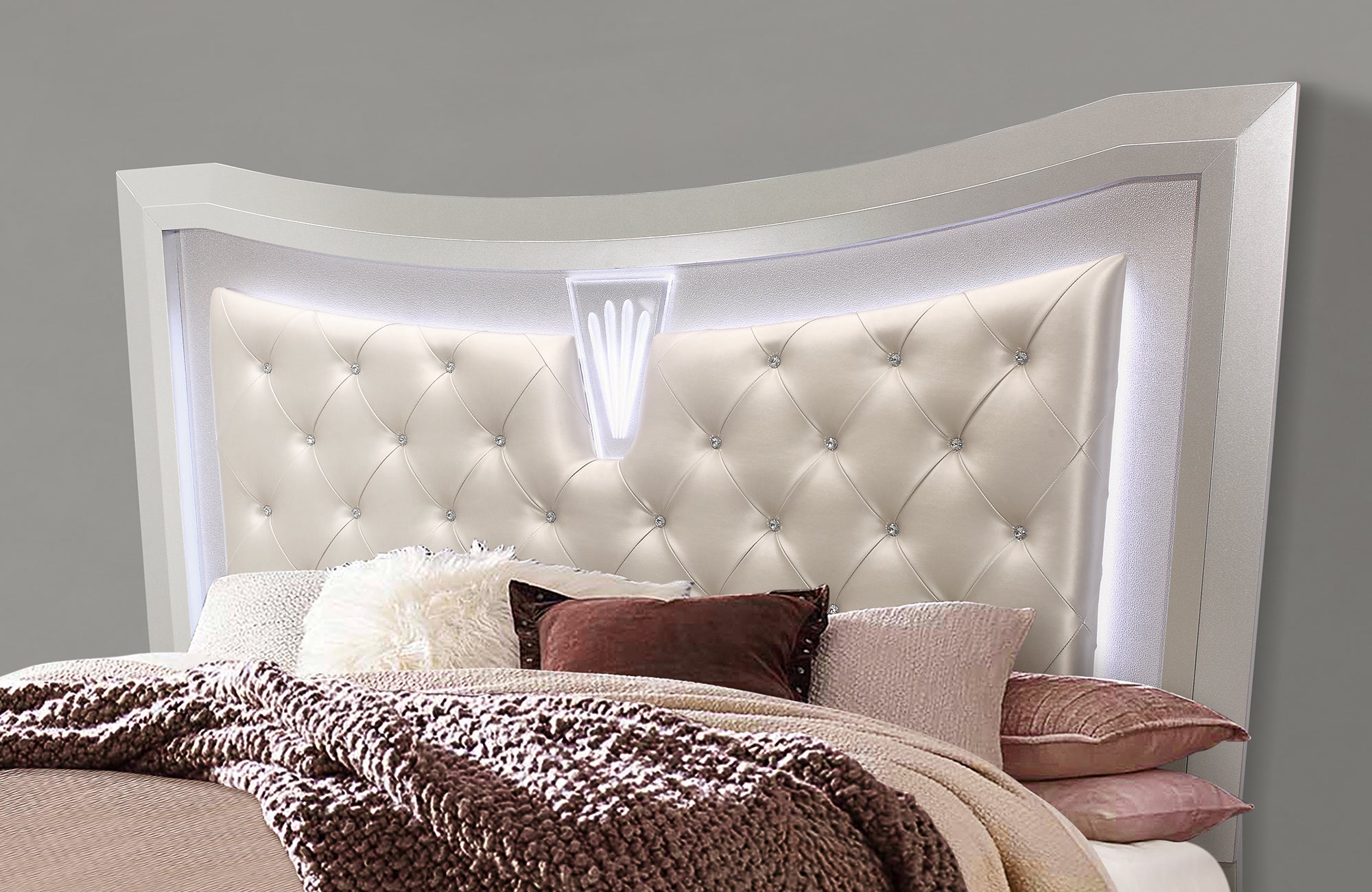 CROSS GLAM CHAMPAGNE QUEEN BED WITH LED