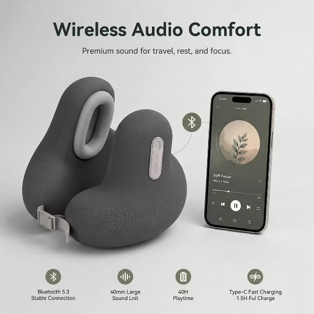 Yvnens Travel Pillow with Built-In Headphones