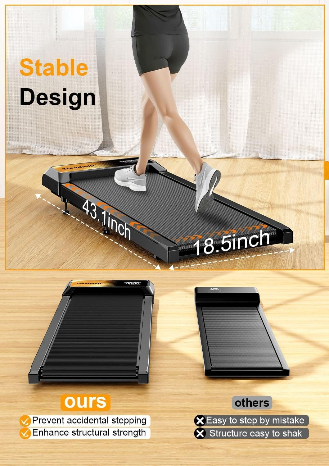 Walking Pad Treadmill with Incline,Walking Pad 2.5HP for Home and Office, 265Lbs Weight Capacity,Treadmill with APP &Remote Control, LED Display