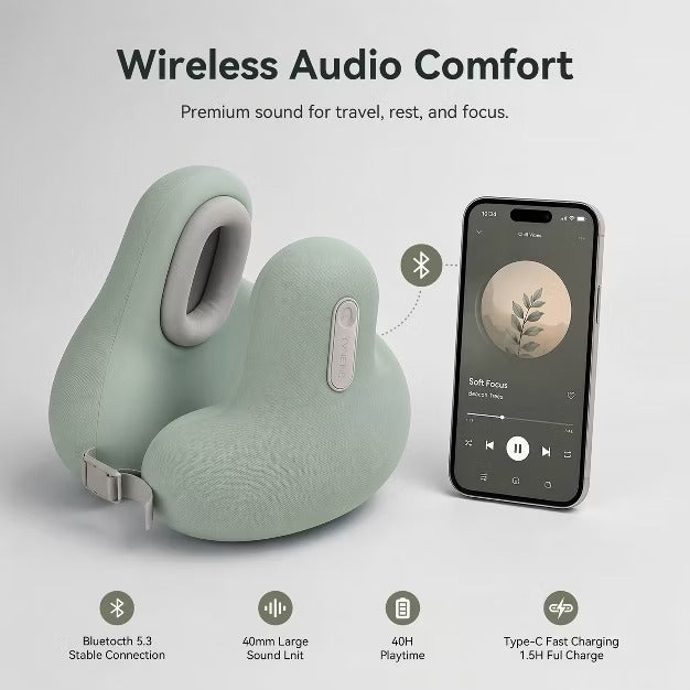 Yvnens Travel Pillow with Built-In Headphones