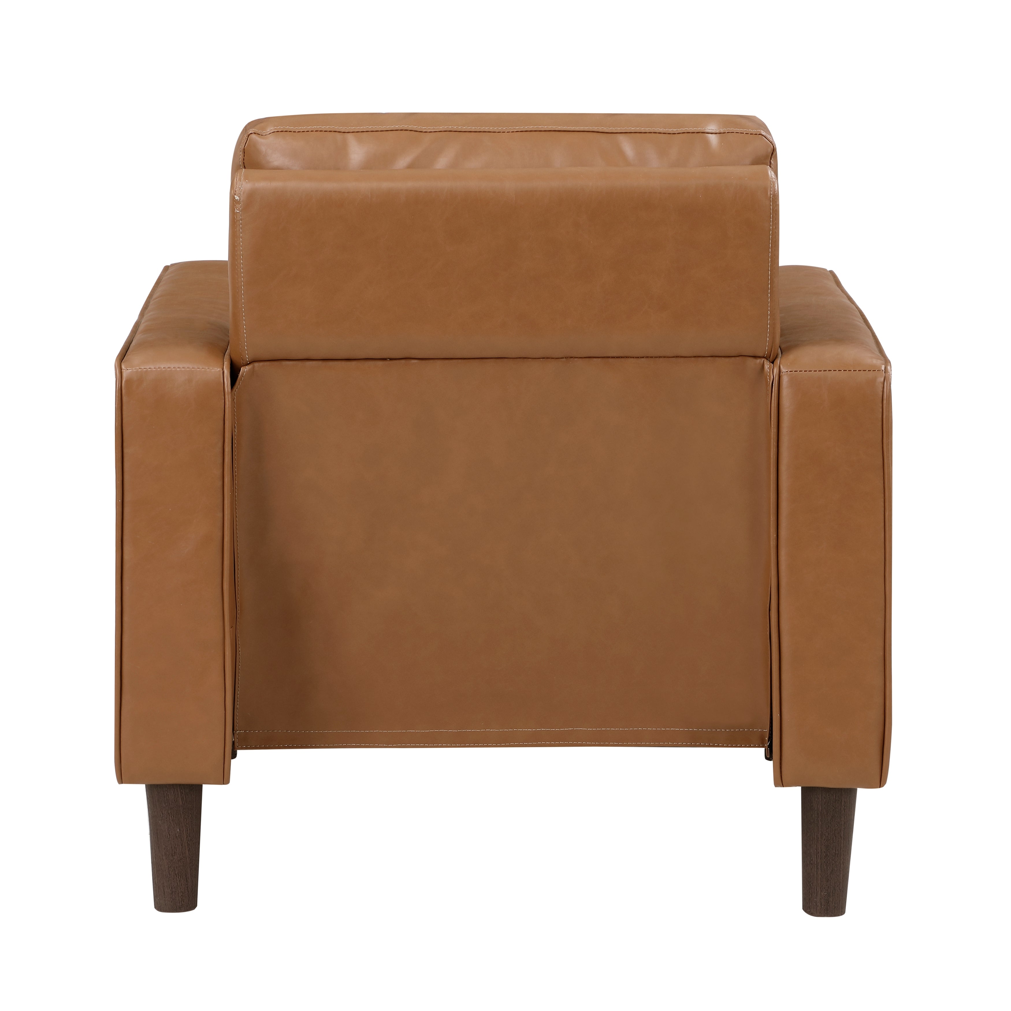Modern Style Brown Faux Leather Upholstered Chair Comfortable Cushion Back Seat Solid Wood Living Room Furniture 1pc