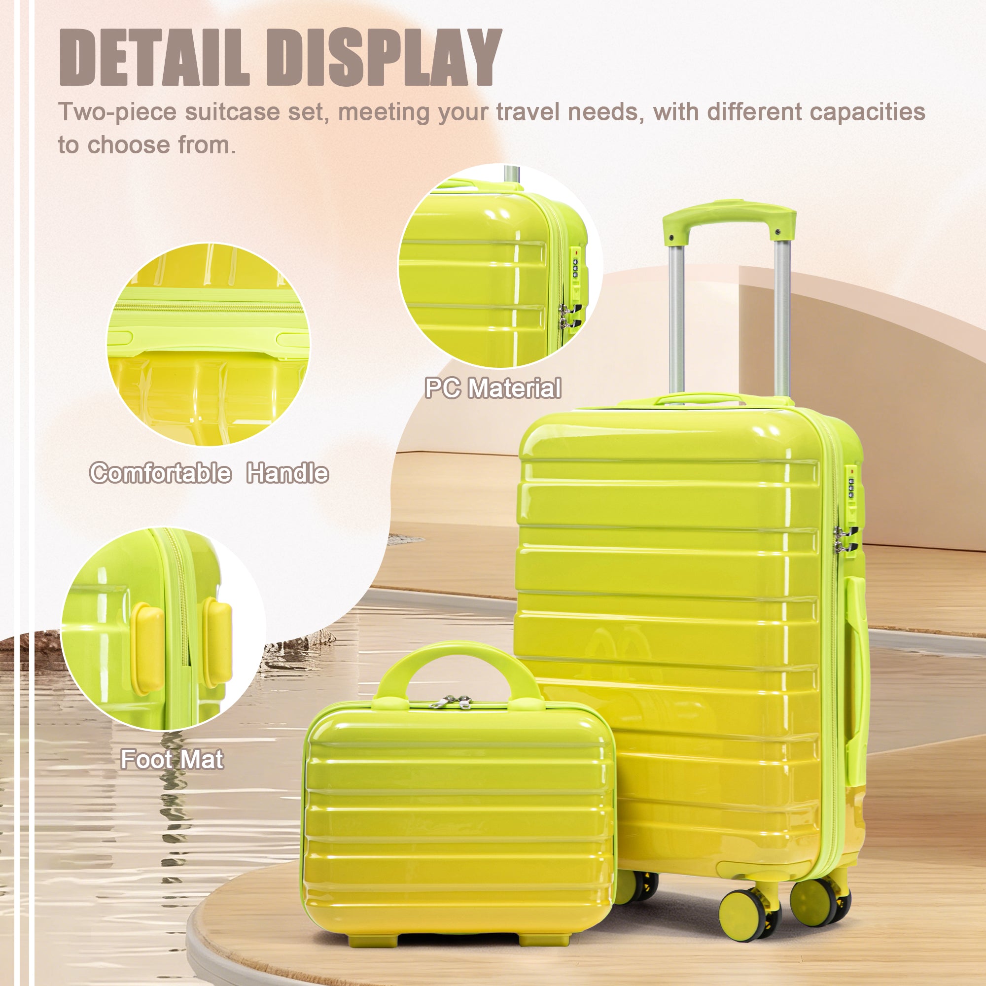 20" Carry-On Suitcase + 14" Cosmetic Case Set (PC Hard Shell, Gradient Yellow/Green)