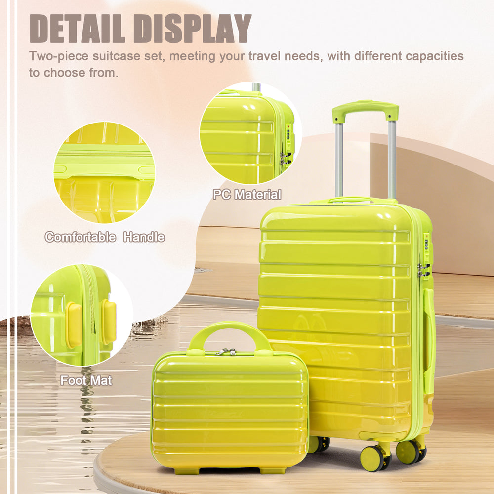 20" Carry-On Suitcase + 14" Cosmetic Case Set (PC Hard Shell, Gradient Yellow/Green)