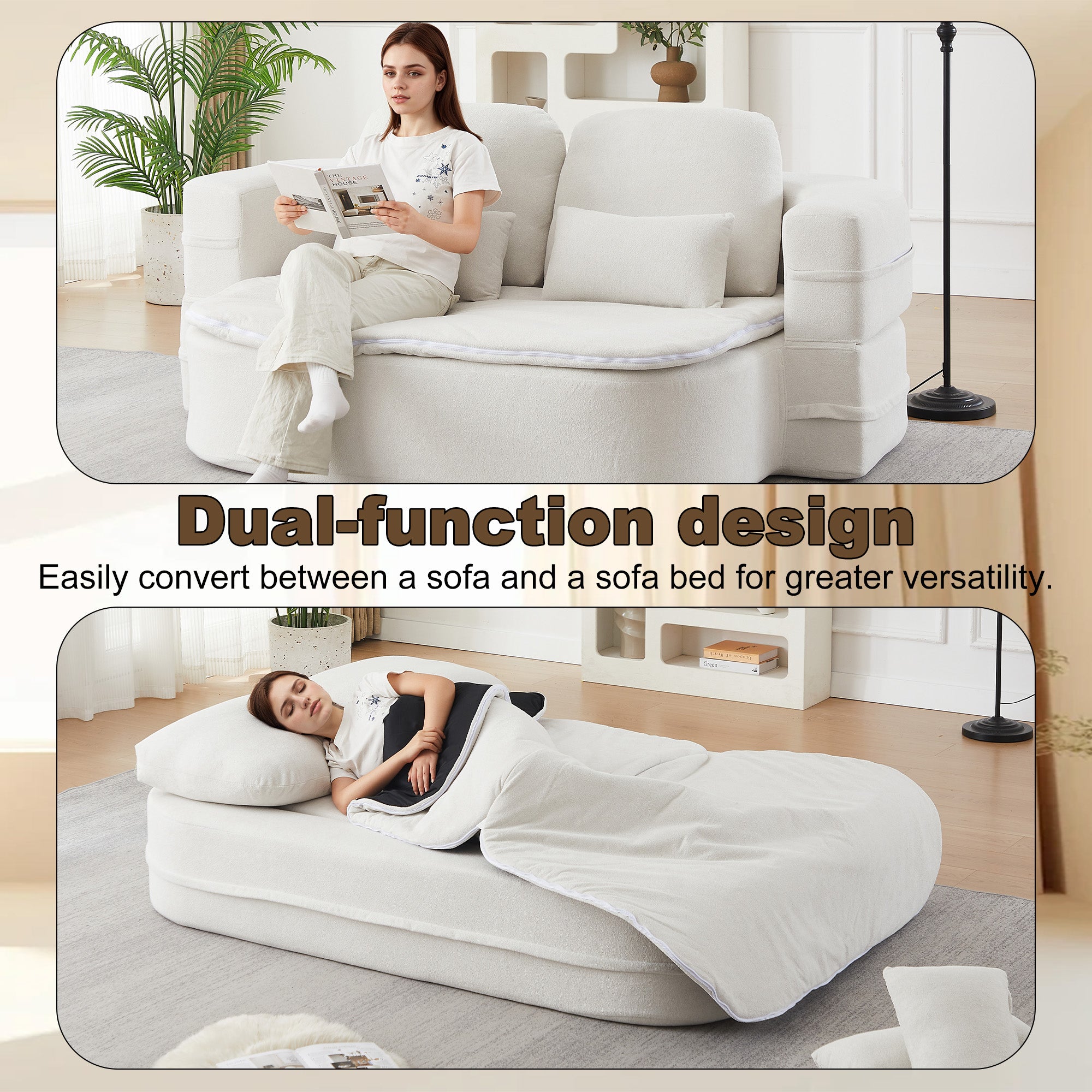 75''2-in-1 Foldable Sofa,Convertible Sleeper Foam Sofa Bed with Multi Functional Blanket, Chenille Floor folding sofa bed,  Floor Sofa Lounge Sofa for Living Room Bedroom Lounge Studio
