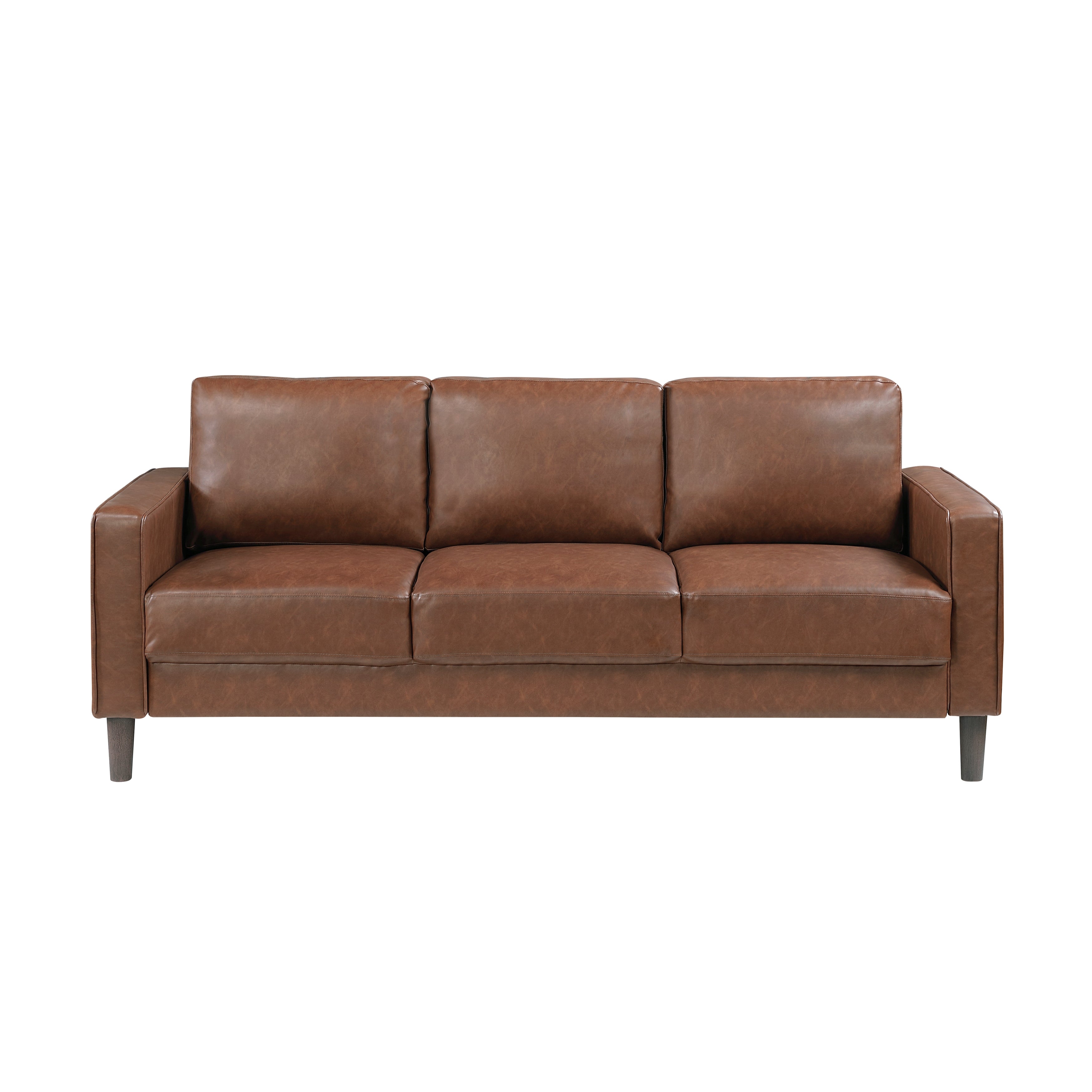 Modern Living Room Furniture 2pc Set Sofa Loveseat Chocolate Faux Leather Upholstered Cushion Back Seat Solid Wood