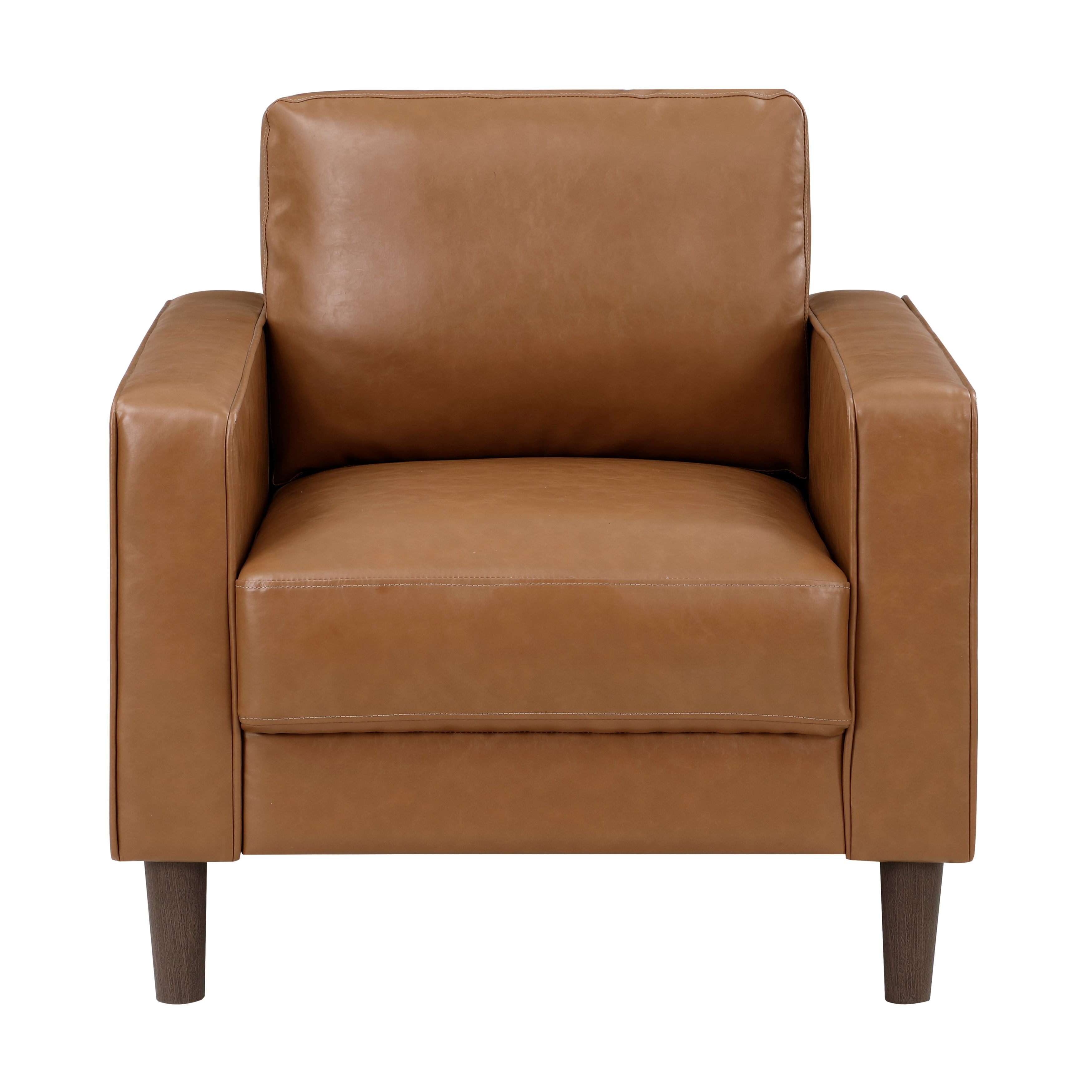 Modern Style Brown Faux Leather Upholstered Chair Comfortable Cushion Back Seat Solid Wood Living Room Furniture 1pc