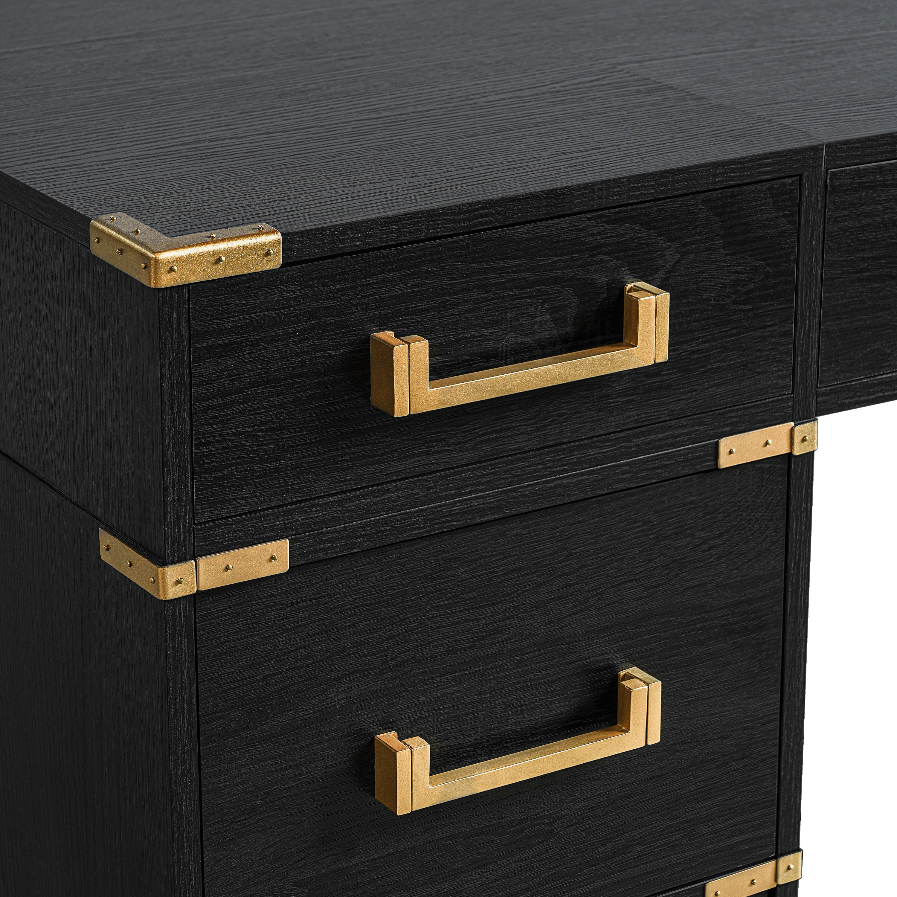 70" Extra-Large Classic and Traditional Executive Desk with Metal Edge Trim ,Writing Desk with 2 file drawers,USB Ports and Outlets,Desk with Hidden Compartment for Living Room,Home Office,Study Room,