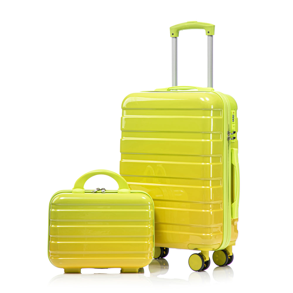 20" Carry-On Suitcase + 14" Cosmetic Case Set (PC Hard Shell, Gradient Yellow/Green)