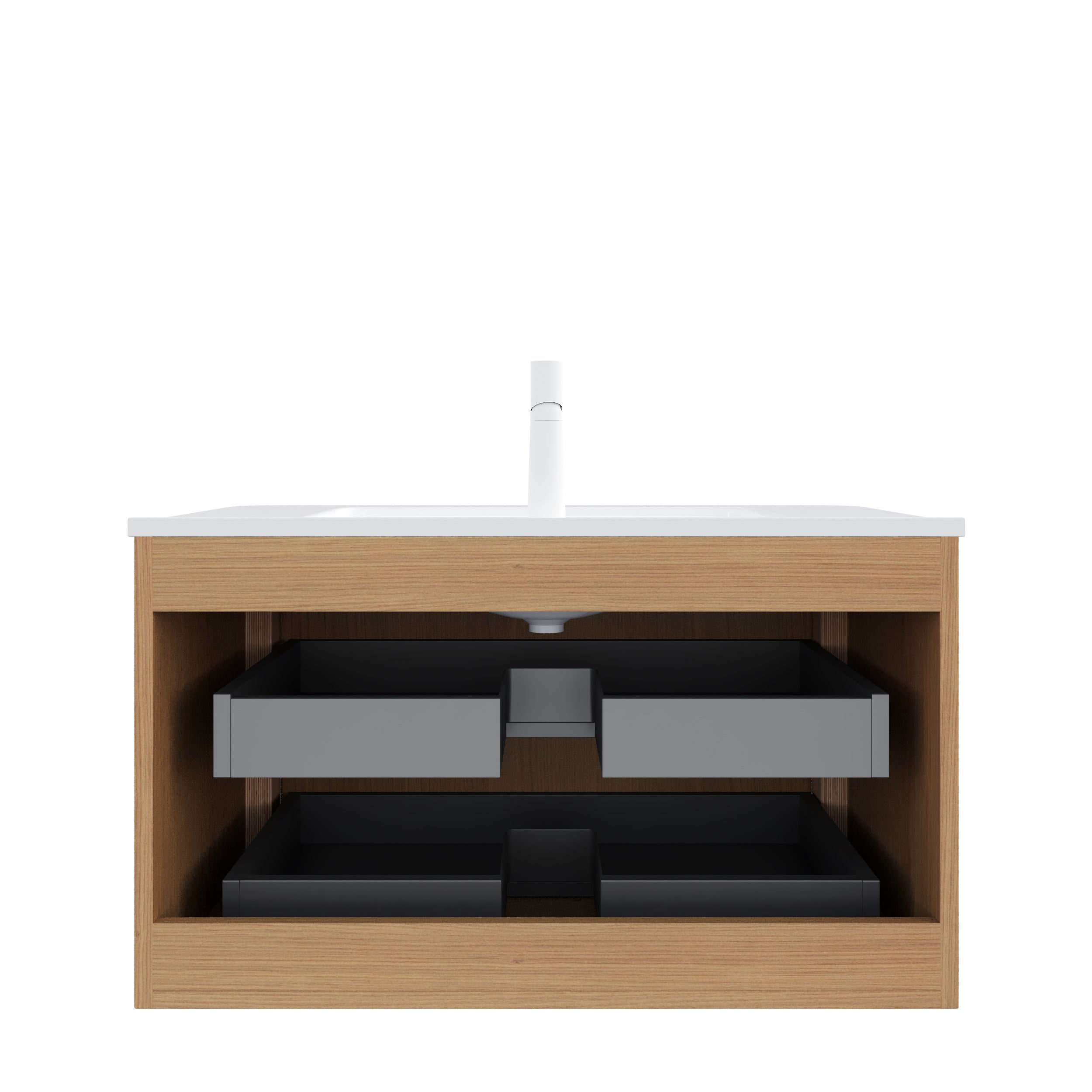 NOOR 36" Bathroom Vanity with Sink, Wall-Mounted Floating Plywood  Bathroom Storage Cabinet with 2 Drawers, White Ceramic Basin, NO Faucet, Pre-assembled, Natural Woodgrain Color