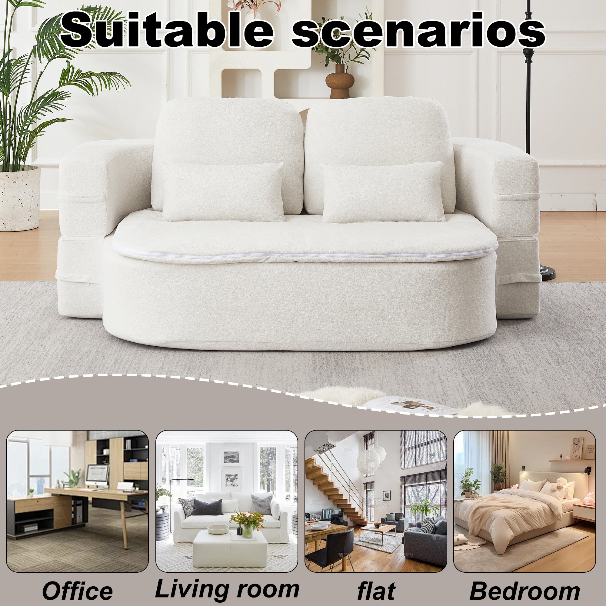 75''2-in-1 Foldable Sofa,Convertible Sleeper Foam Sofa Bed with Multi Functional Blanket, Chenille Floor folding sofa bed,  Floor Sofa Lounge Sofa for Living Room Bedroom Lounge Studio