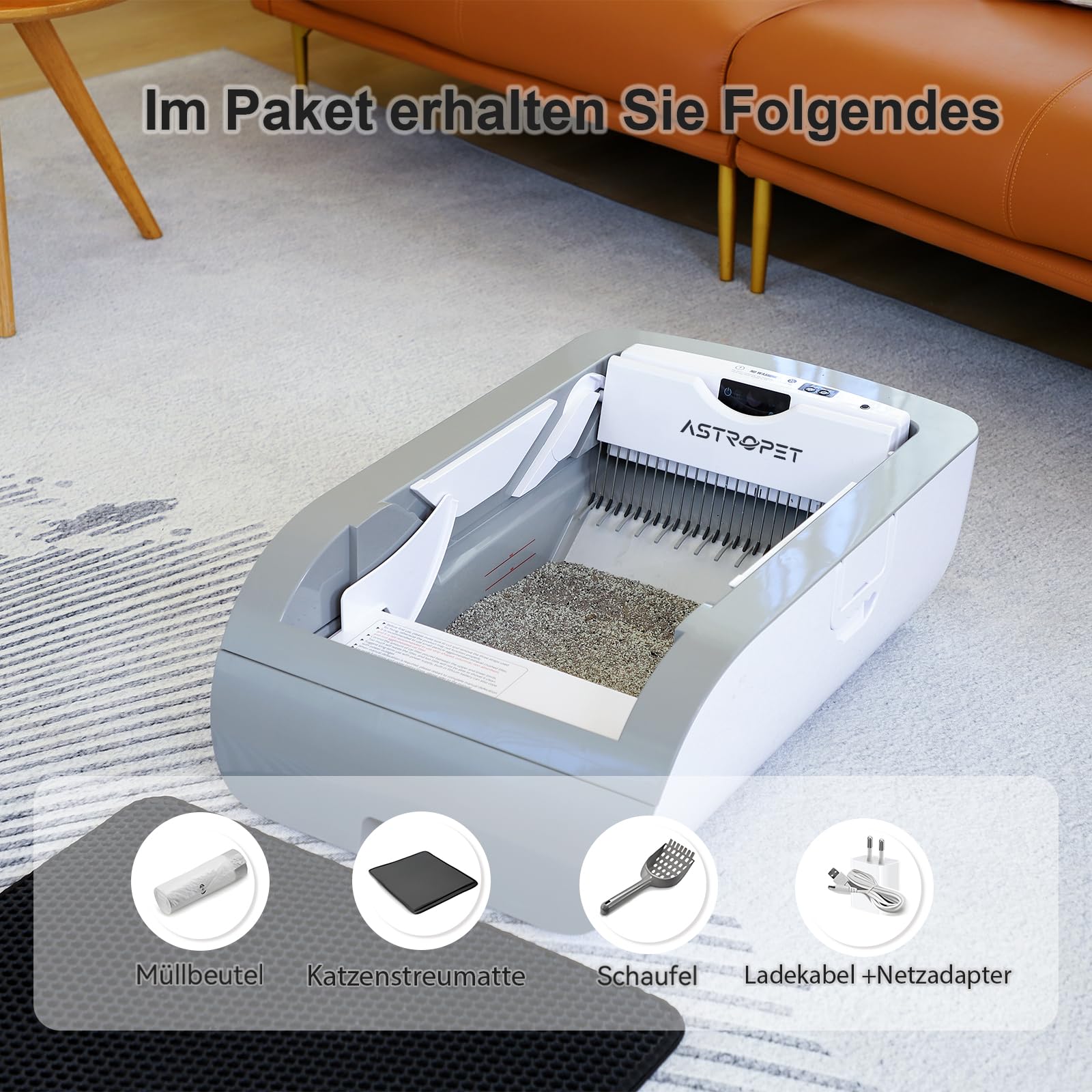 Smart Self-Cleaning Cat Litter Box (Wide Opening, Tuya App, Cream White)