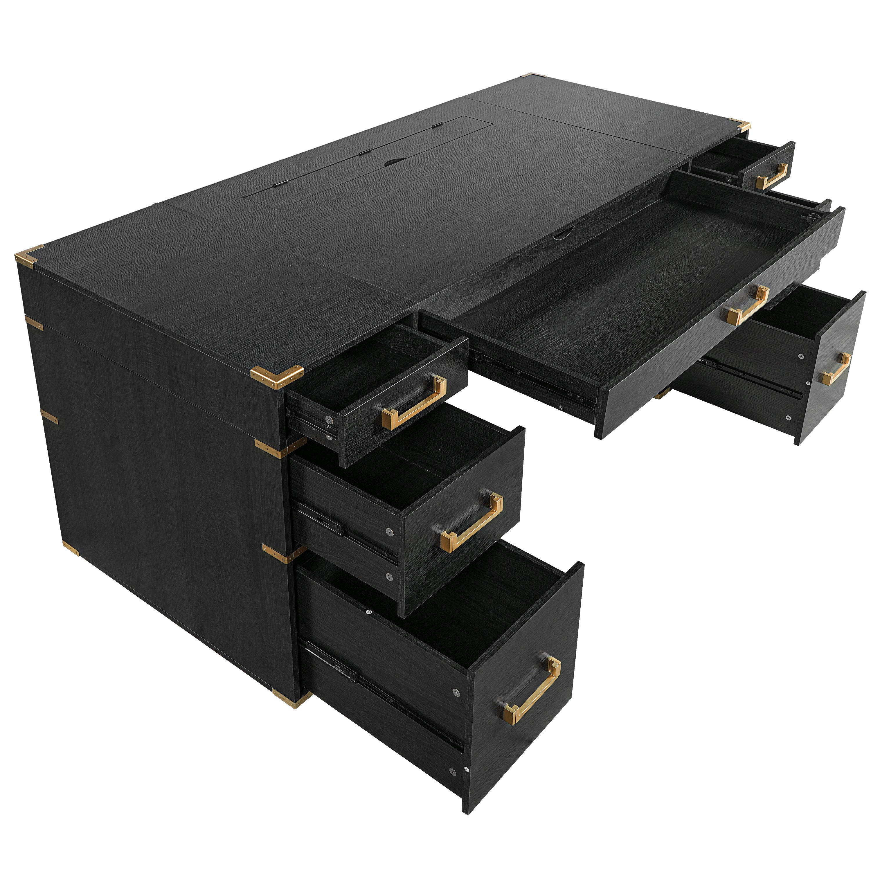 70" Extra-Large Classic and Traditional Executive Desk with Metal Edge Trim ,Writing Desk with 2 file drawers,USB Ports and Outlets,Desk with Hidden Compartment for Living Room,Home Office,Study Room,