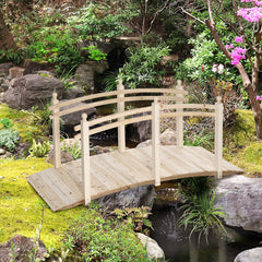Outsunny Wooden Arch Garden Bridge, Safety Rails for Backyard Ponds, Creeks, Streams, 7.5' , Natural