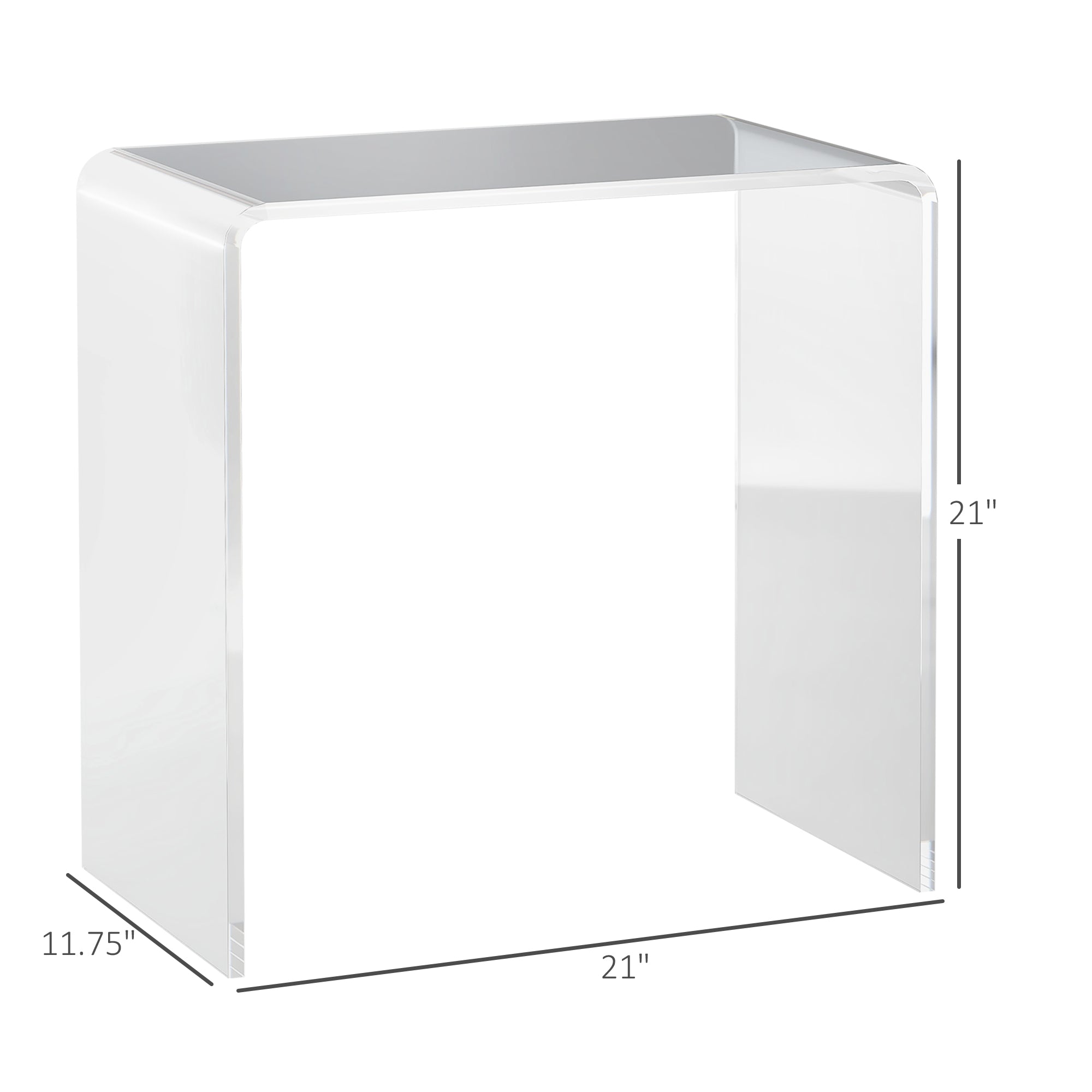 HOMCOM Modern Acrylic End Table, Waterfall Side Table with Rounded Edges and Storage for Small Spaces, 21" x 12" x 21", Clear
