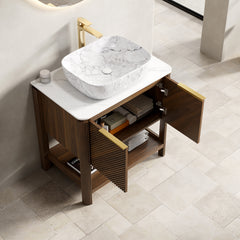 30'' Bathroom Vanity with Top Sink, Modern Bathroom Storage Cabinet with 2 Drawers and a Tip-out Drawer, Single Sink Bathroom Vanity