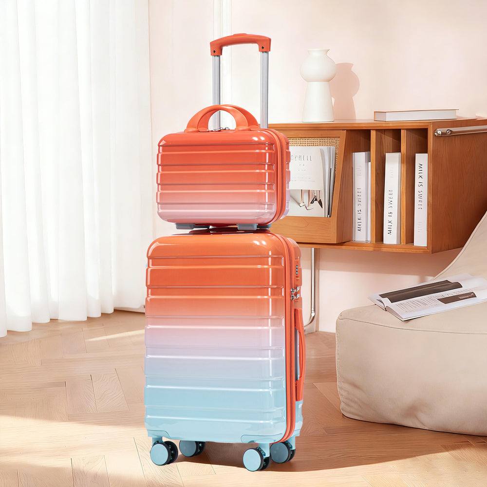 20" Carry-On Suitcase + 14" Cosmetic Case Set (PC Hard Shell, Gradient Blue/Red)