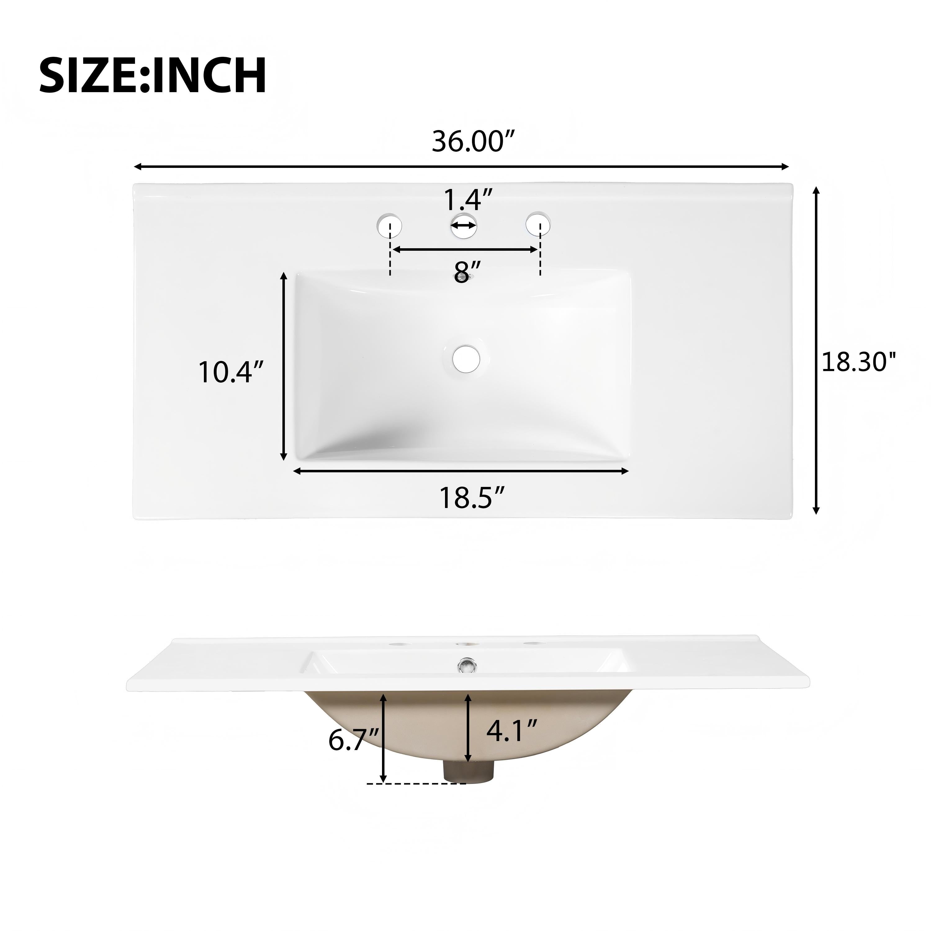 36" Luxury Striped Dark Brown Vanity: Soft-Close Dual-Door Storage & Premium Ceramic Sink