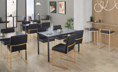 Fuji Contemporary High Back Barstool in Gold Steel and Black Faux Leather by LumiSource - Set of 2