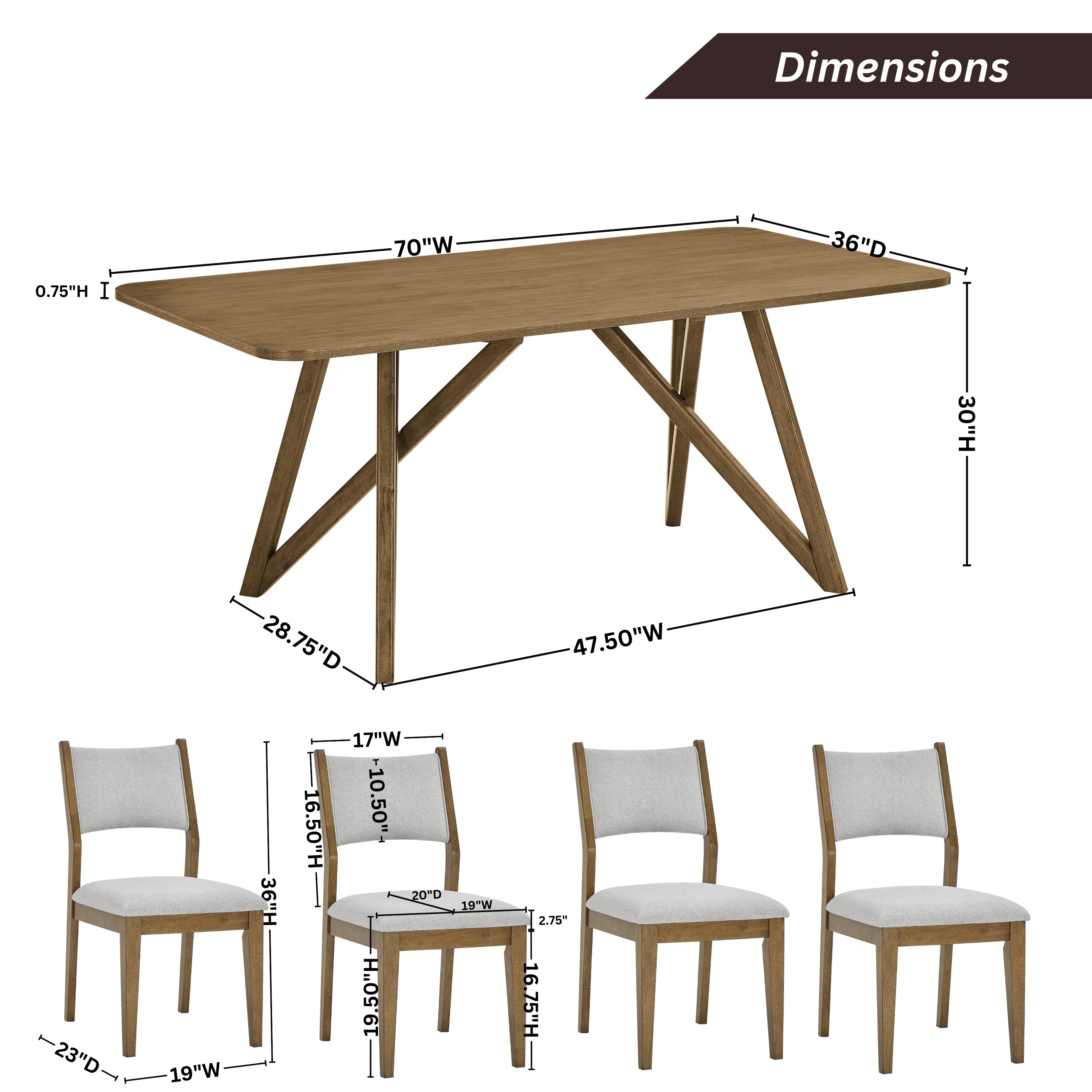 Avery 5-Piece Dining Set, Tripod-Cross Dining Table with 4 Stylish Chairs
