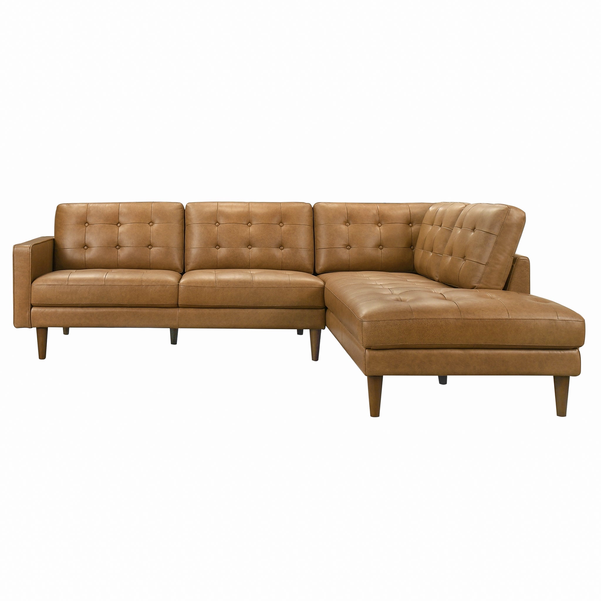 Lucco Genuine Tan Leather Right-Facing Sectional Sofa