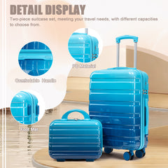 20" Carry-On Suitcase + 14" Cosmetic Case Set (PC Hard Shell, Gradient Navy/Light Blue)