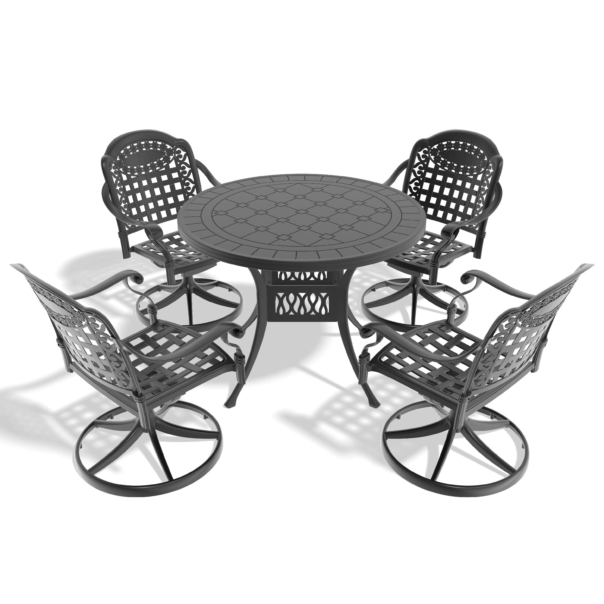 5-Piece All-Weather Cast Aluminum Dining Set, Include 4 Swivel Chairs and 39.37" Round Table With Black Frame (same sku: W1710S00438 )