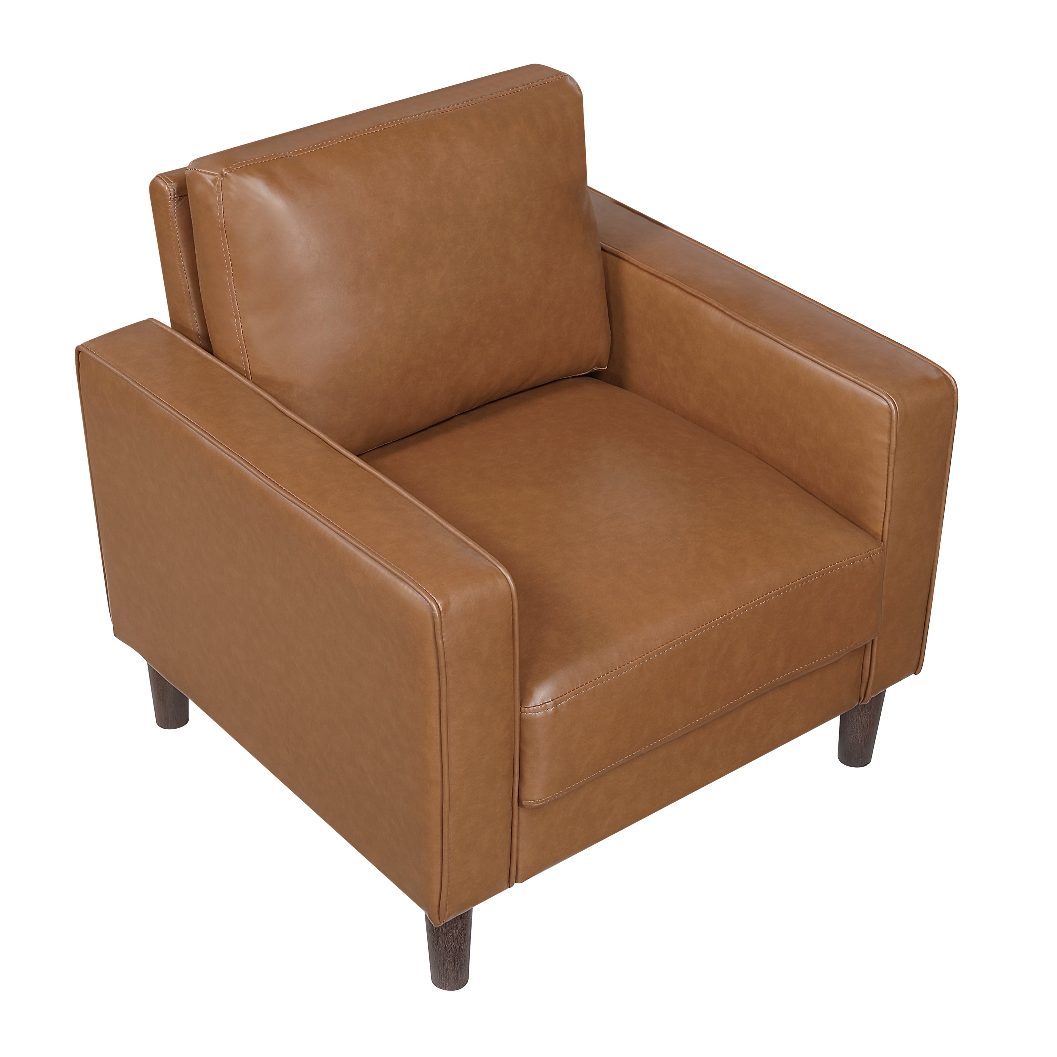 Modern Style Brown Faux Leather Upholstered Chair Comfortable Cushion Back Seat Solid Wood Living Room Furniture 1pc